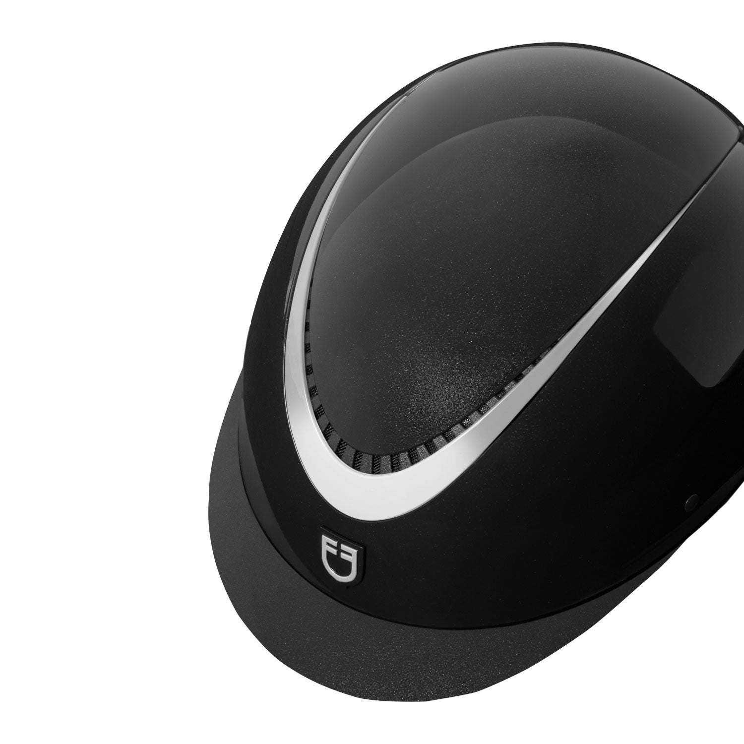 Glossy helmet with eco-leather strap and narrow visor homologation EN 1384-2023