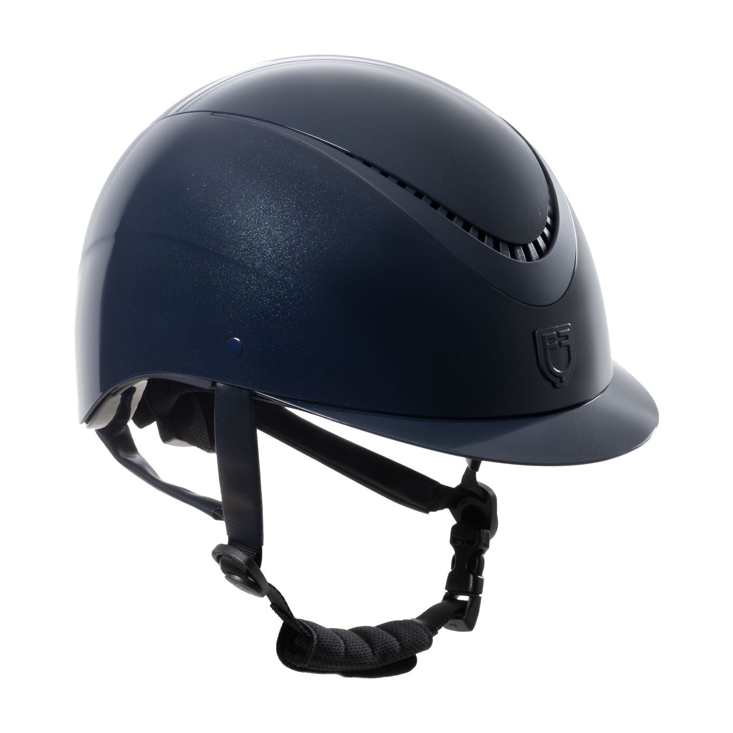 Equestro Glossy helmet with eco-leather strap and narrow visor homologation EN 1384-2023