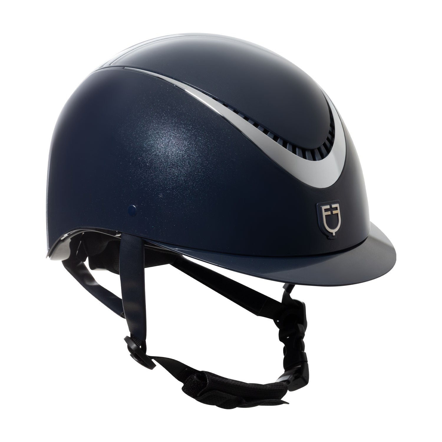 Equestro Glossy helmet with eco-leather strap and narrow visor homologation EN 1384-2023