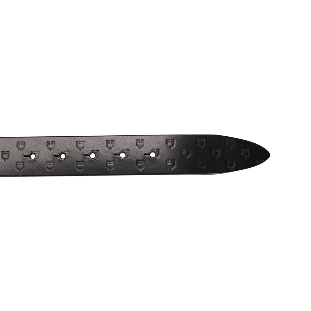Leather logo belt with logoed buckle
