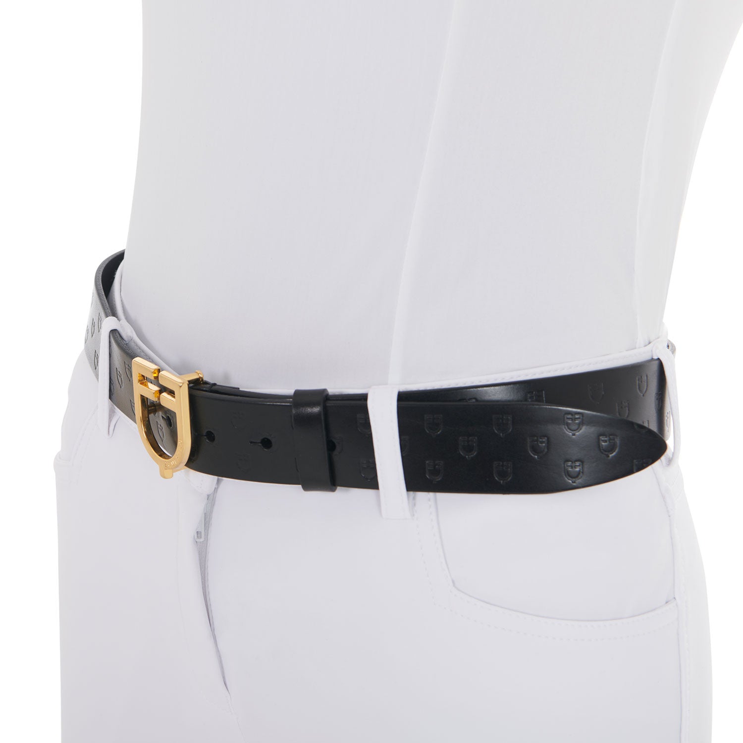Leather logo belt with logoed buckle