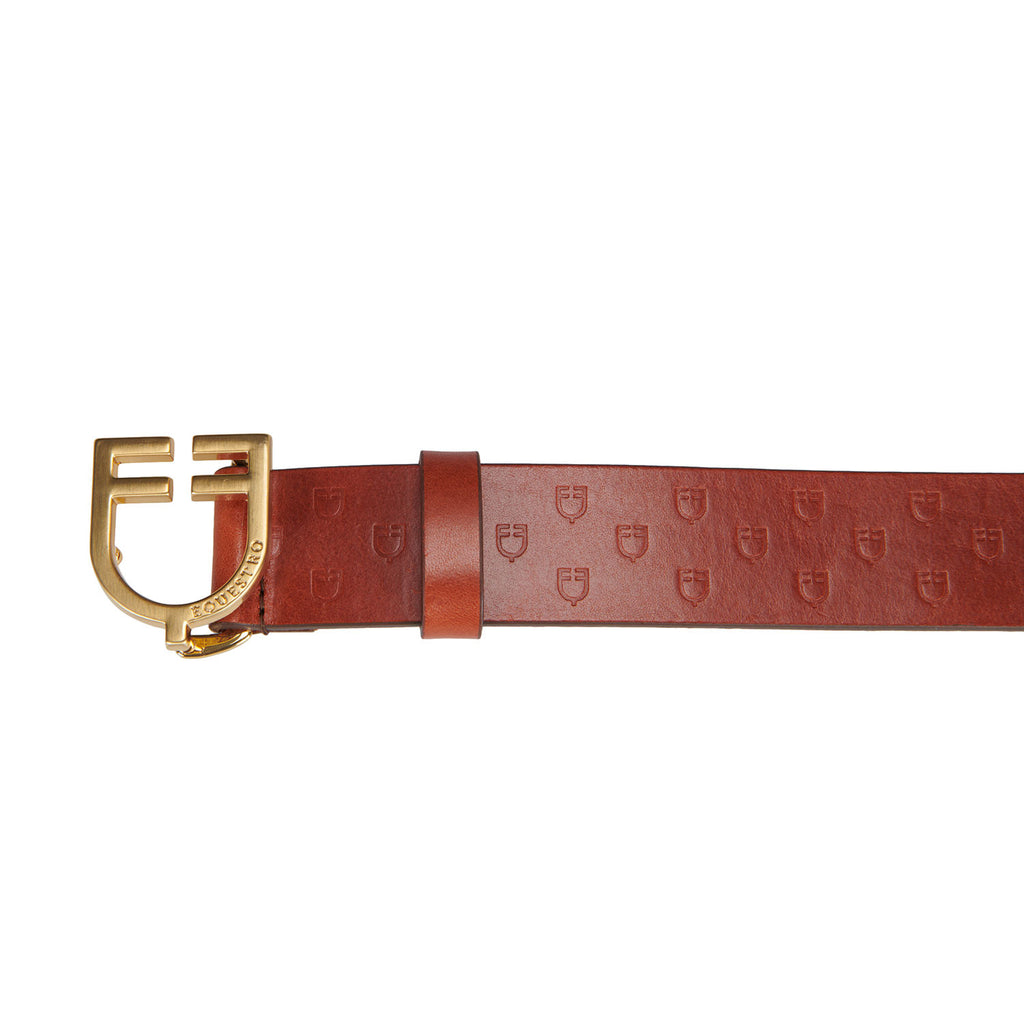 Leather logo belt with logoed buckle