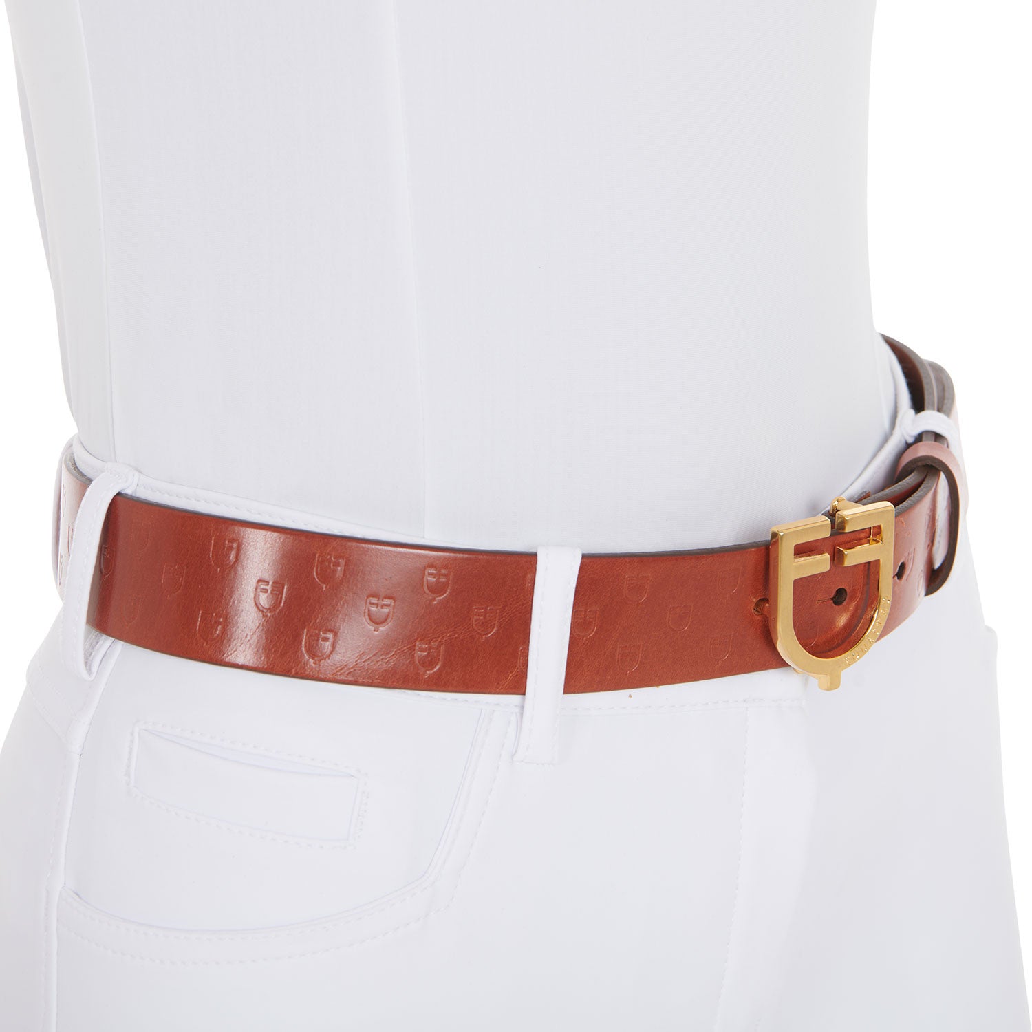Leather logo belt with logoed buckle
