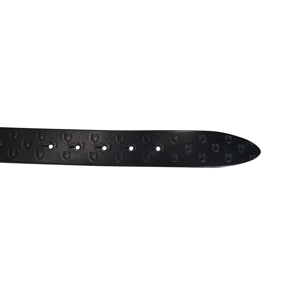 Leather logo belt with logoed buckle
