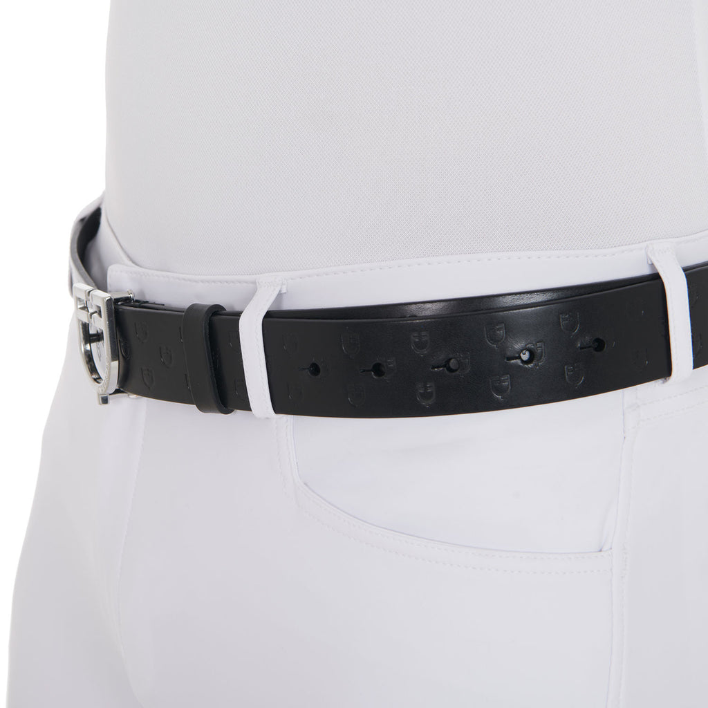 Leather logo belt with logoed buckle
