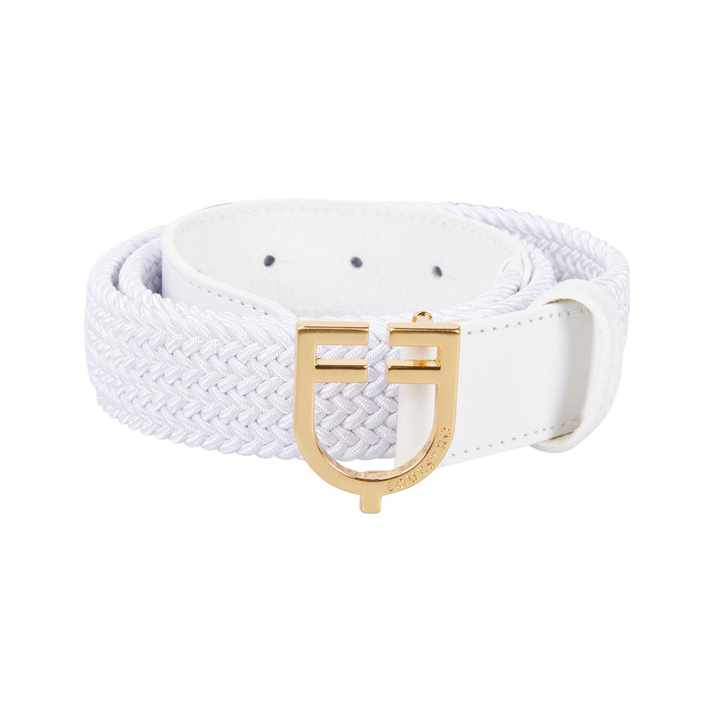 Leather elastic belt with logoed buckle