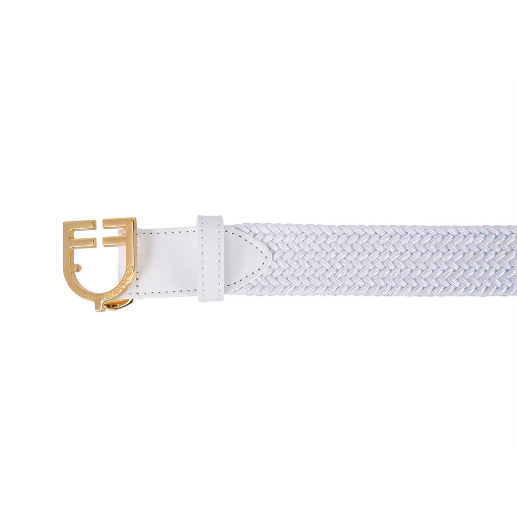 Leather elastic belt with logoed buckle