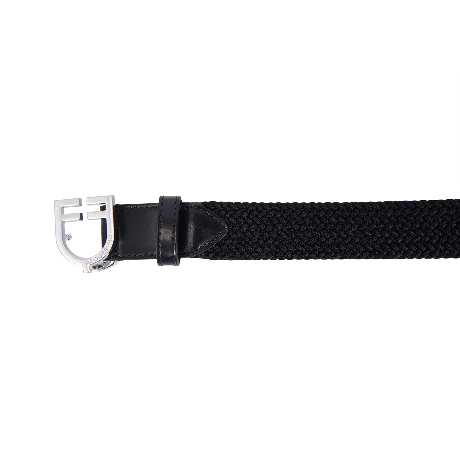 Leather elastic belt with logoed buckle
