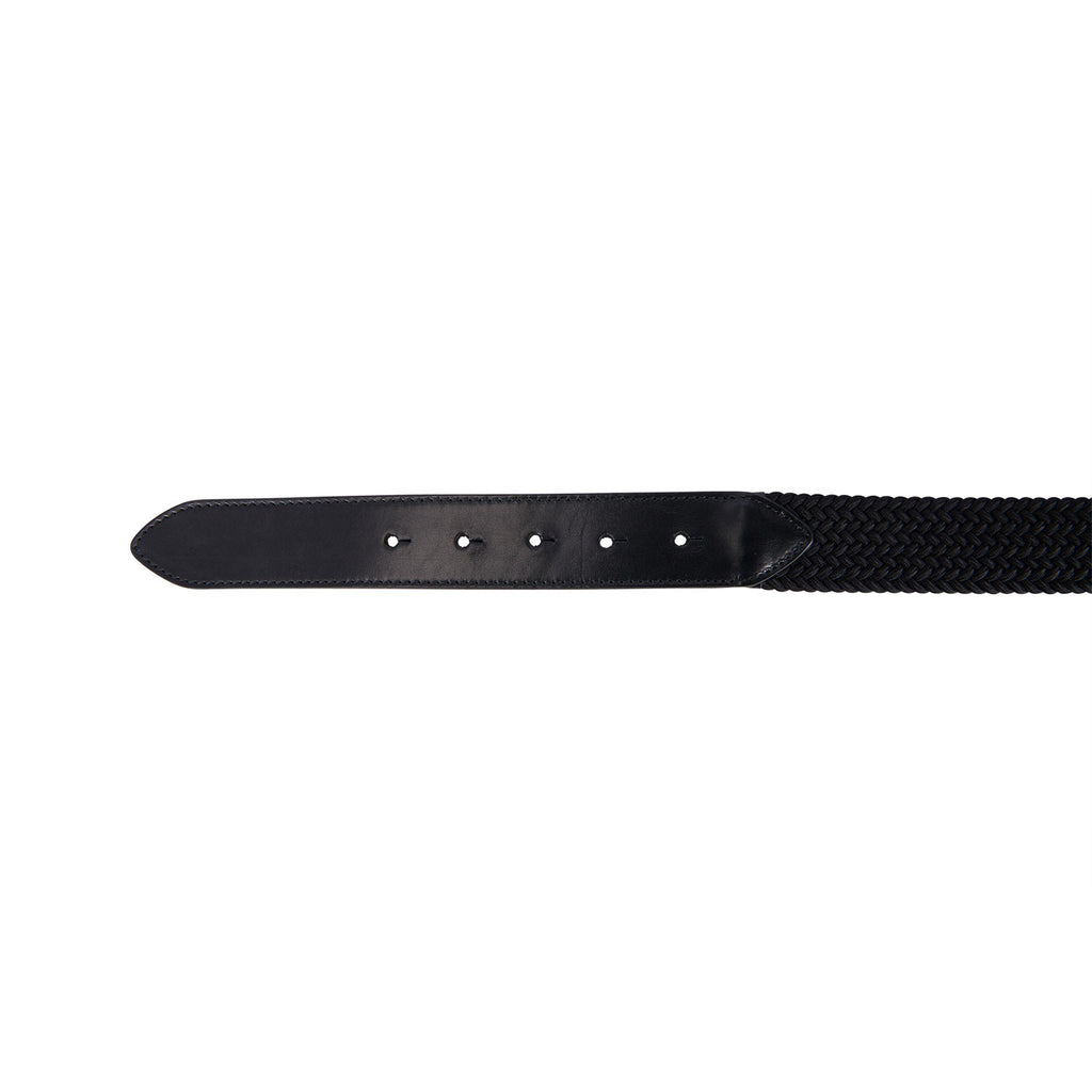 Leather elastic belt with logoed buckle