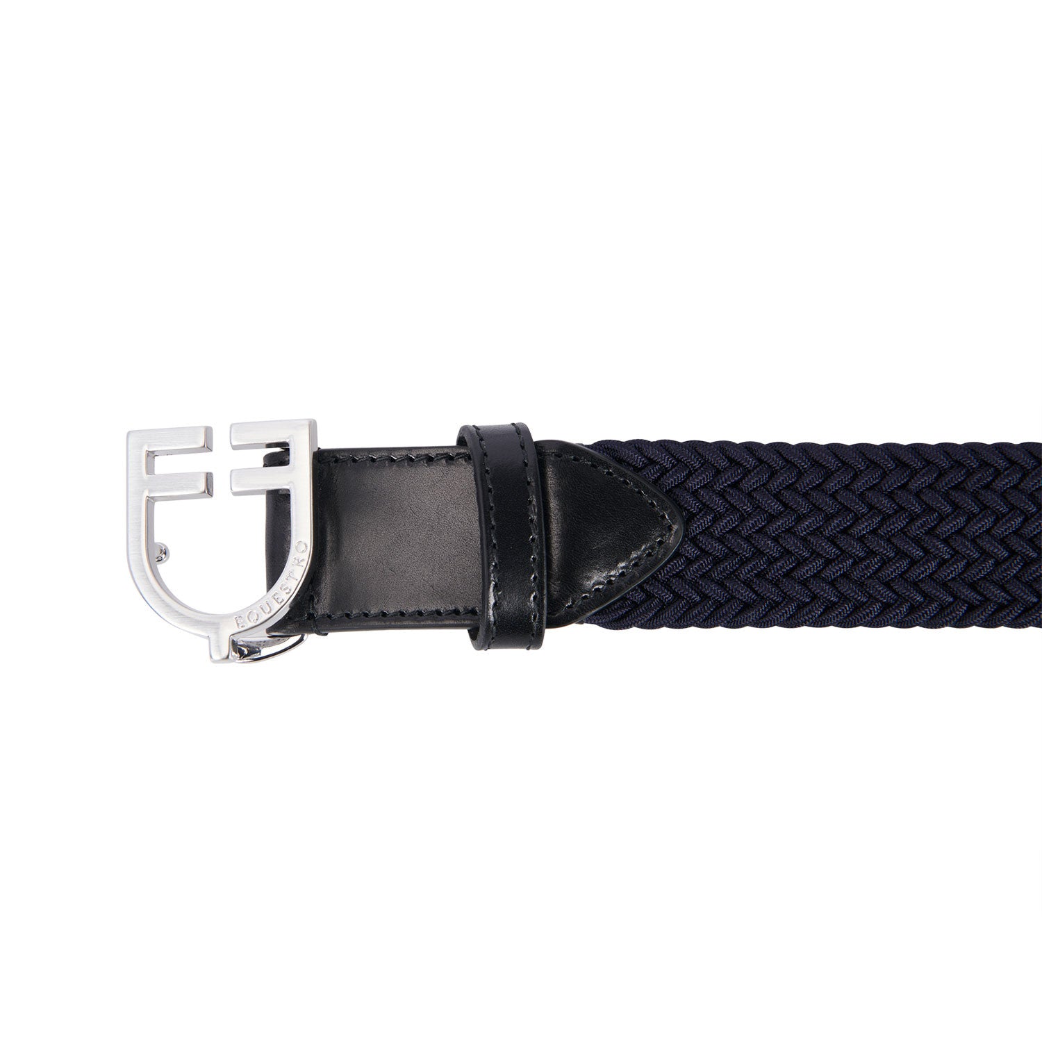 Leather elastic belt with logoed buckle