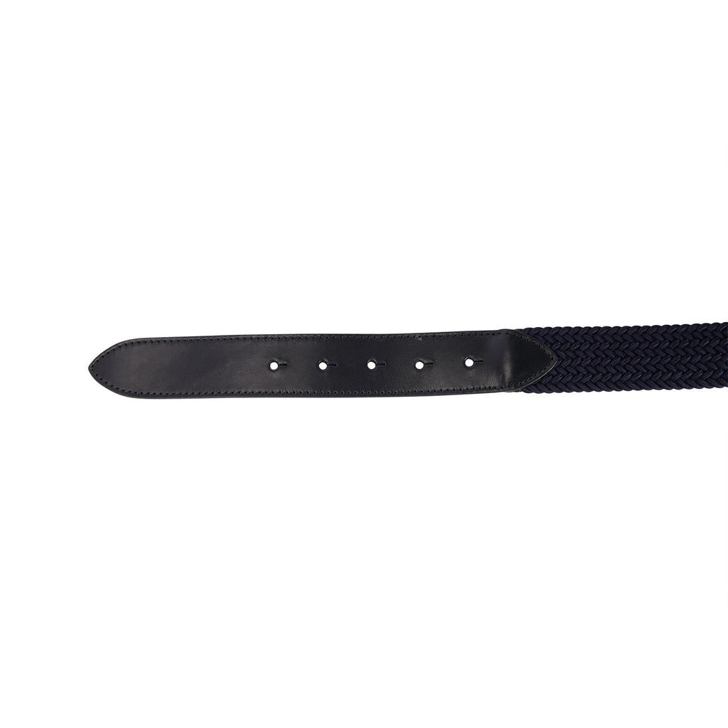 Leather elastic belt with logoed buckle