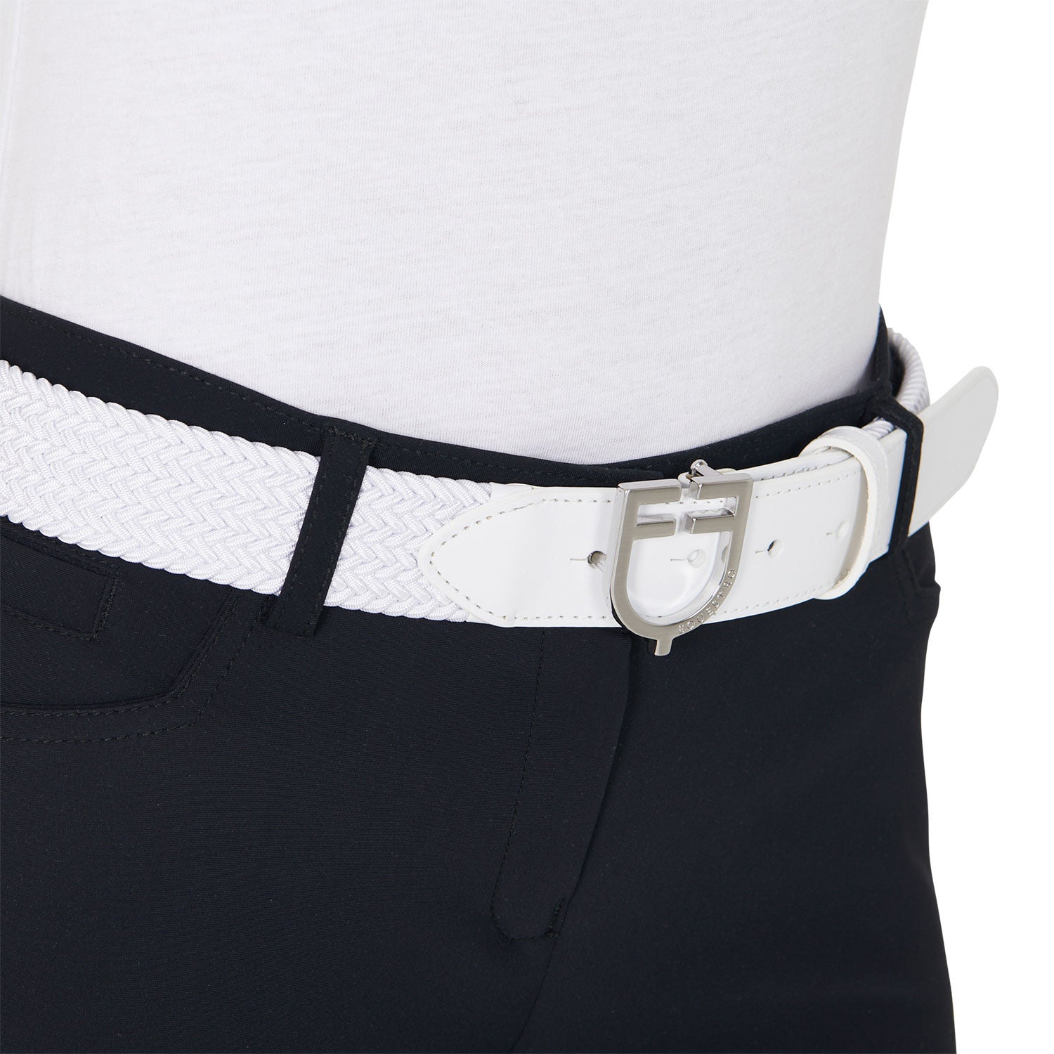 Leather elastic belt with logoed buckle