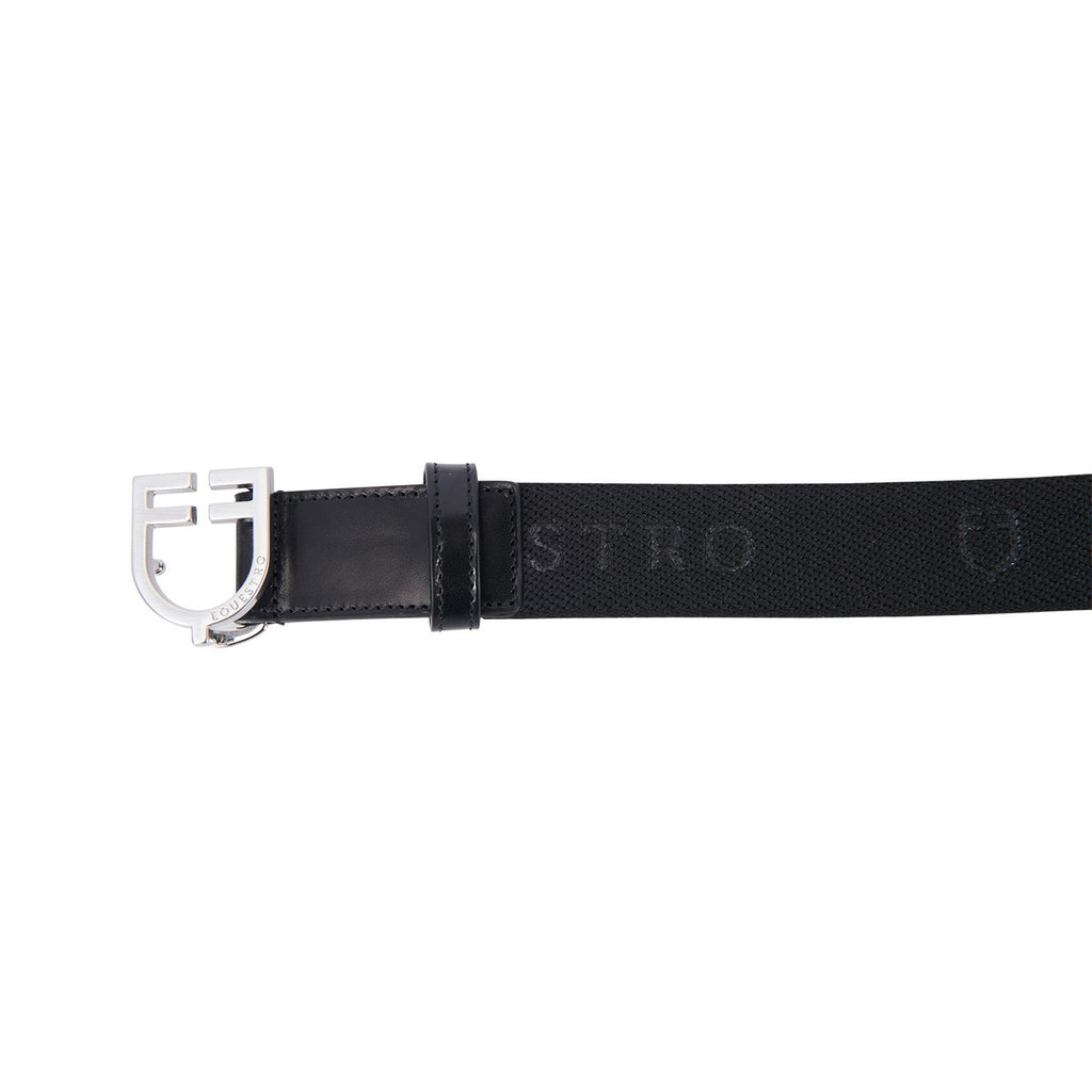 Leather belt with elastic and lettering
