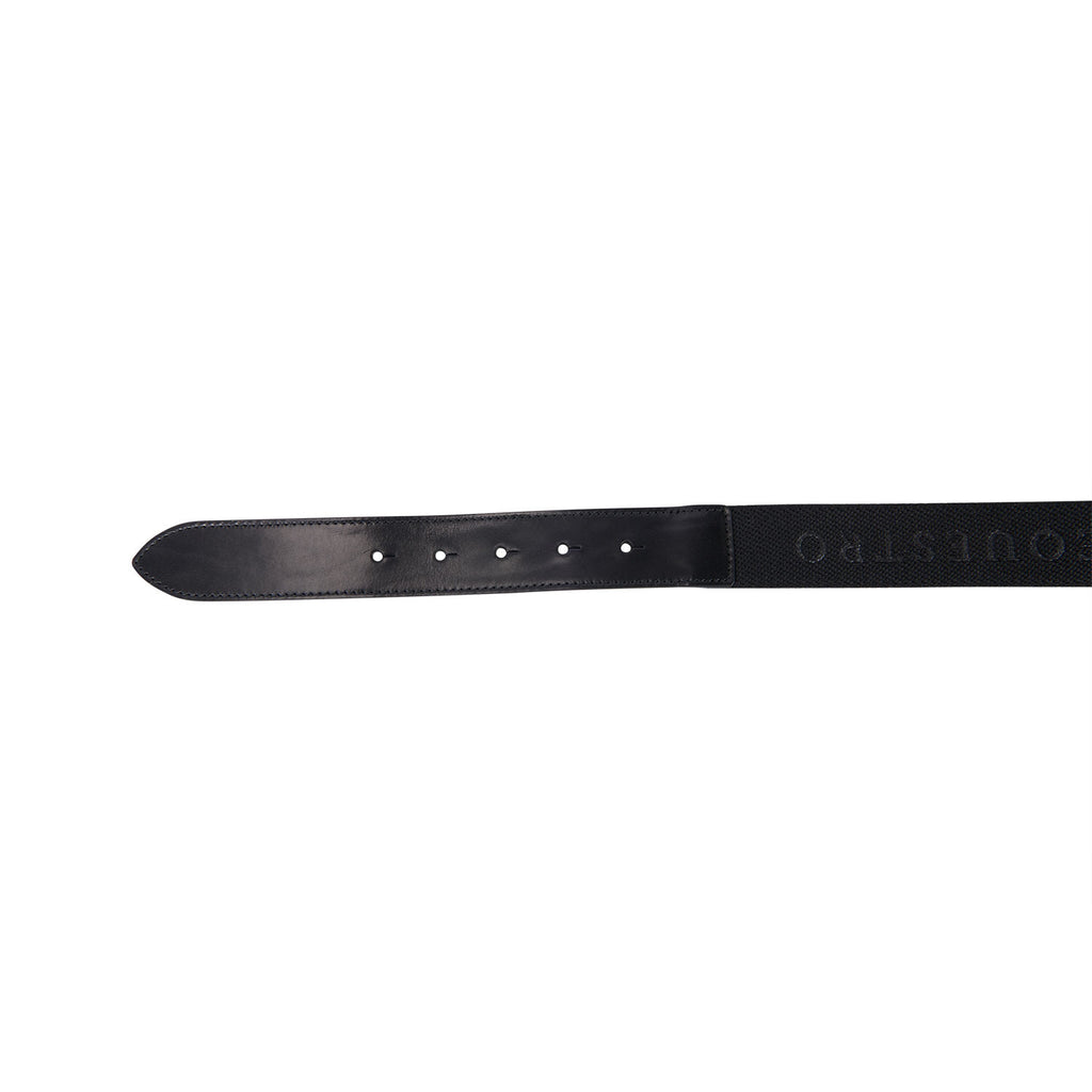 Leather belt with elastic and lettering