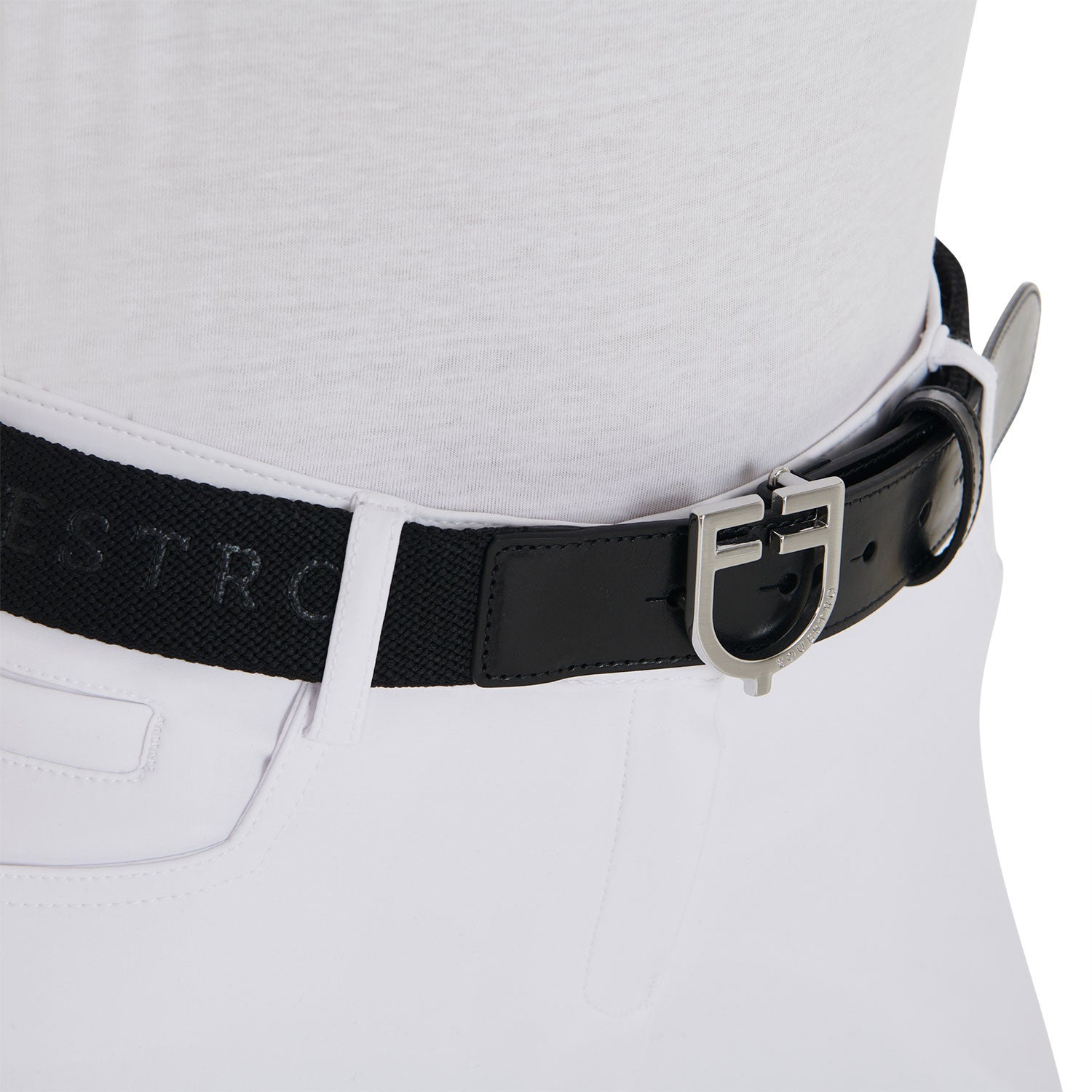Leather belt with elastic and lettering