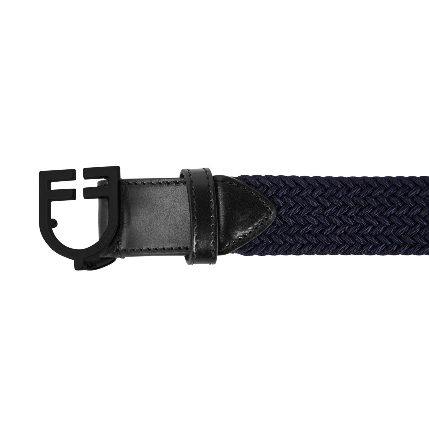Elastic belt with black logoed buckle