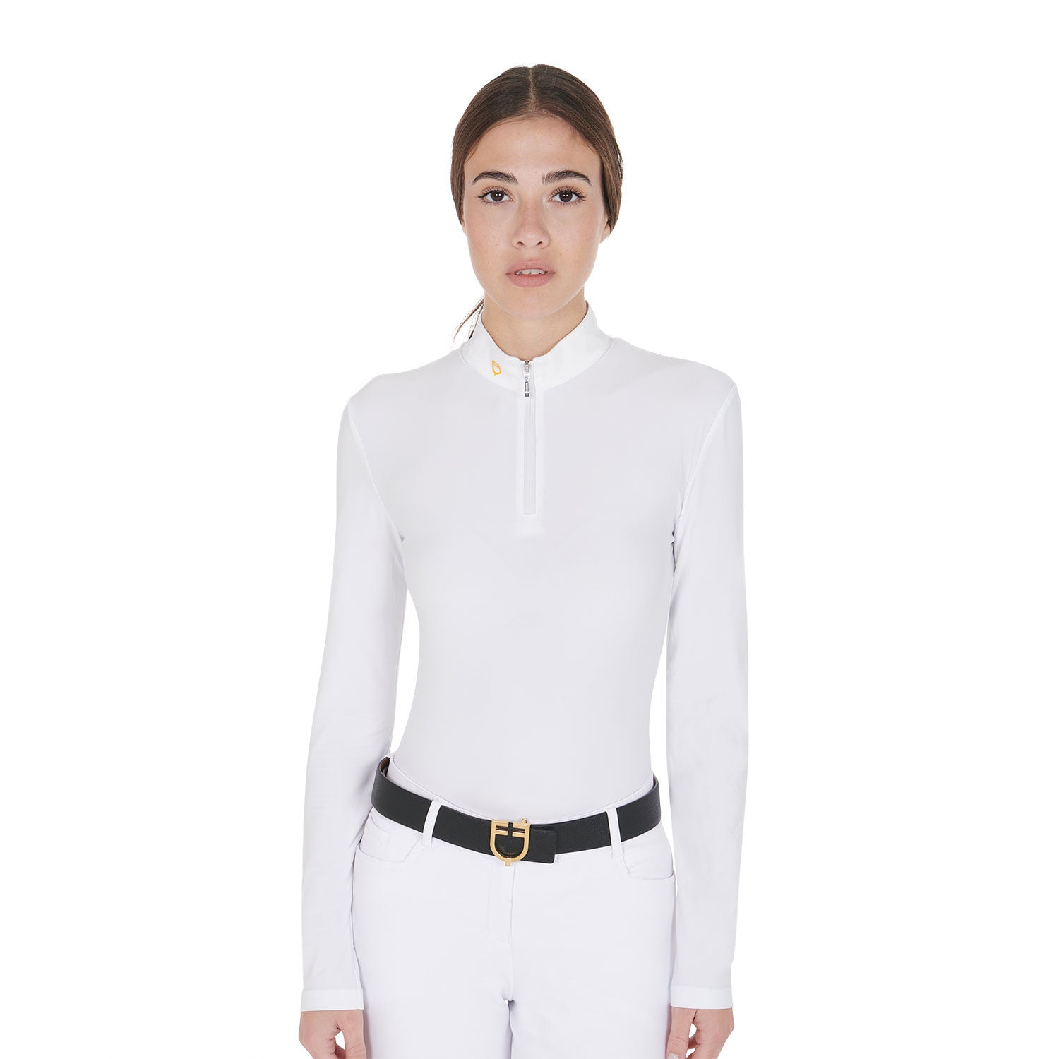Equestro Women's long sleeved polo shirt in technical fleece fabric