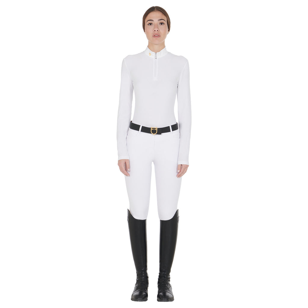 Women's long sleeved polo shirt in technical fleece fabric