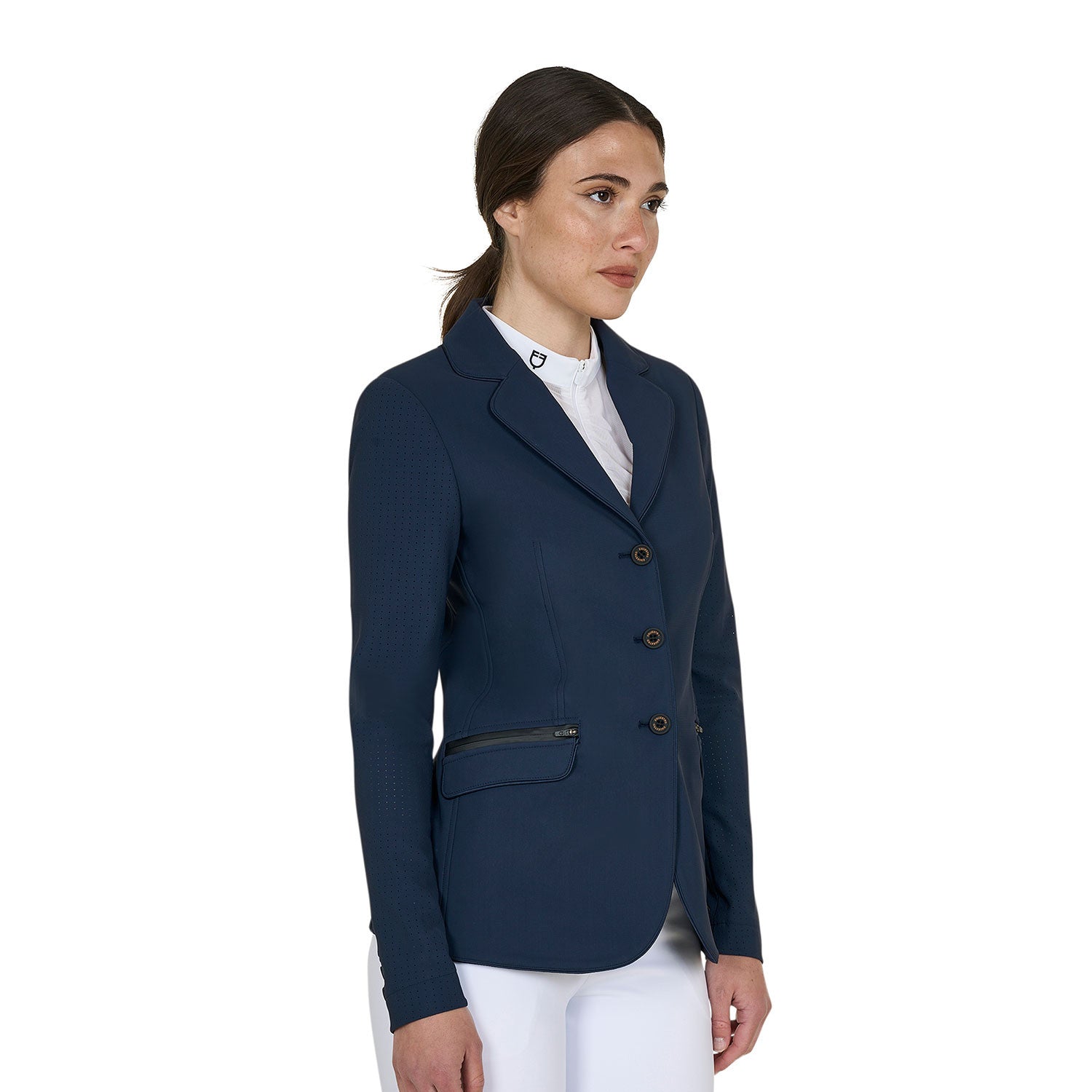 Equestro Women's competition jacket three buttons perforated fabric