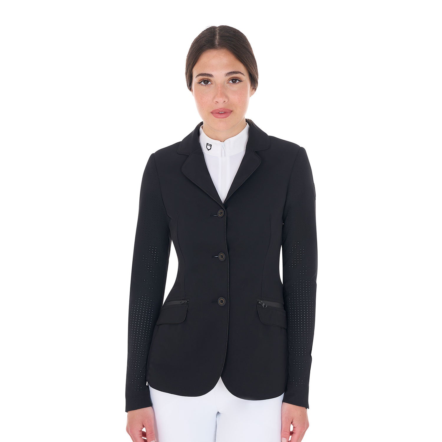 Equestro Women's competition jacket three buttons perforated fabric