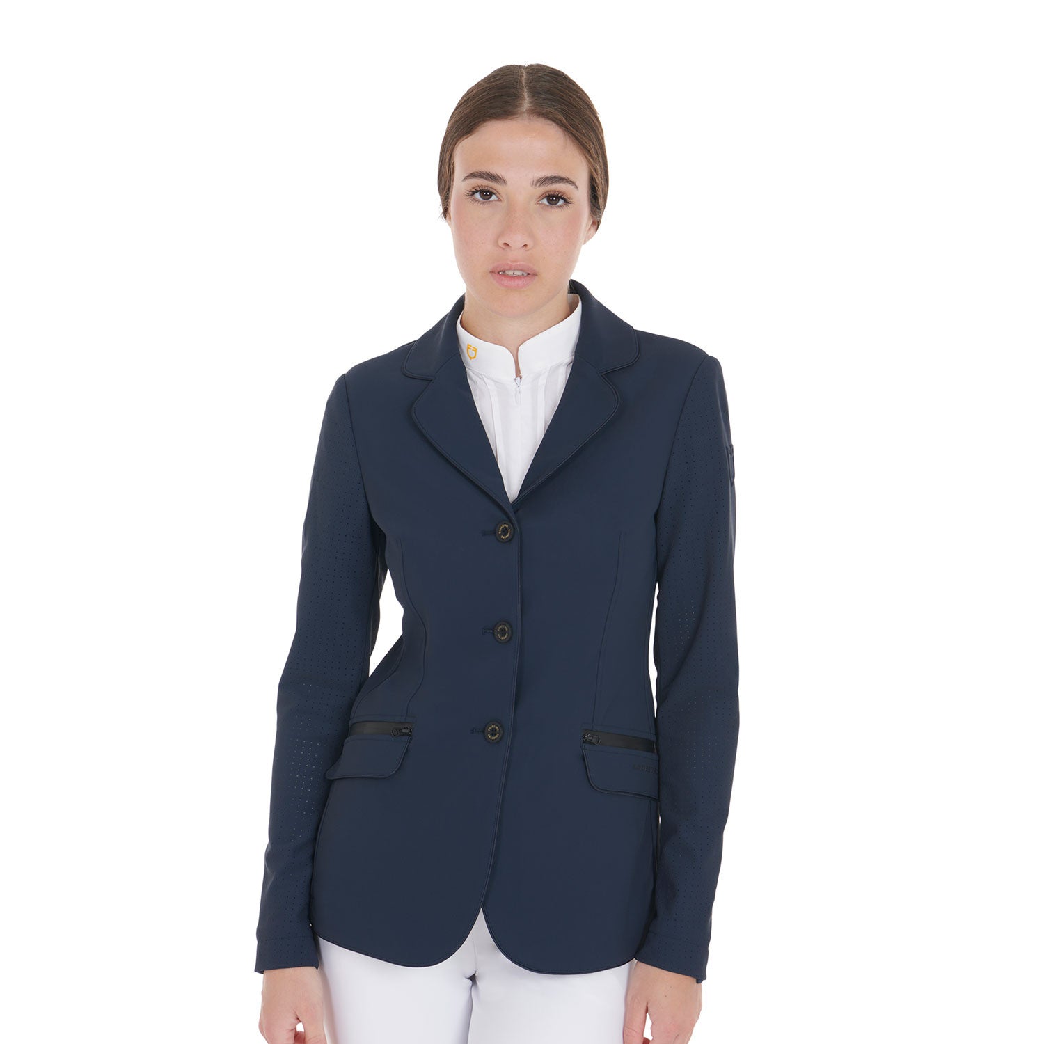 Equestro Women's competition jacket three buttons perforated fabric