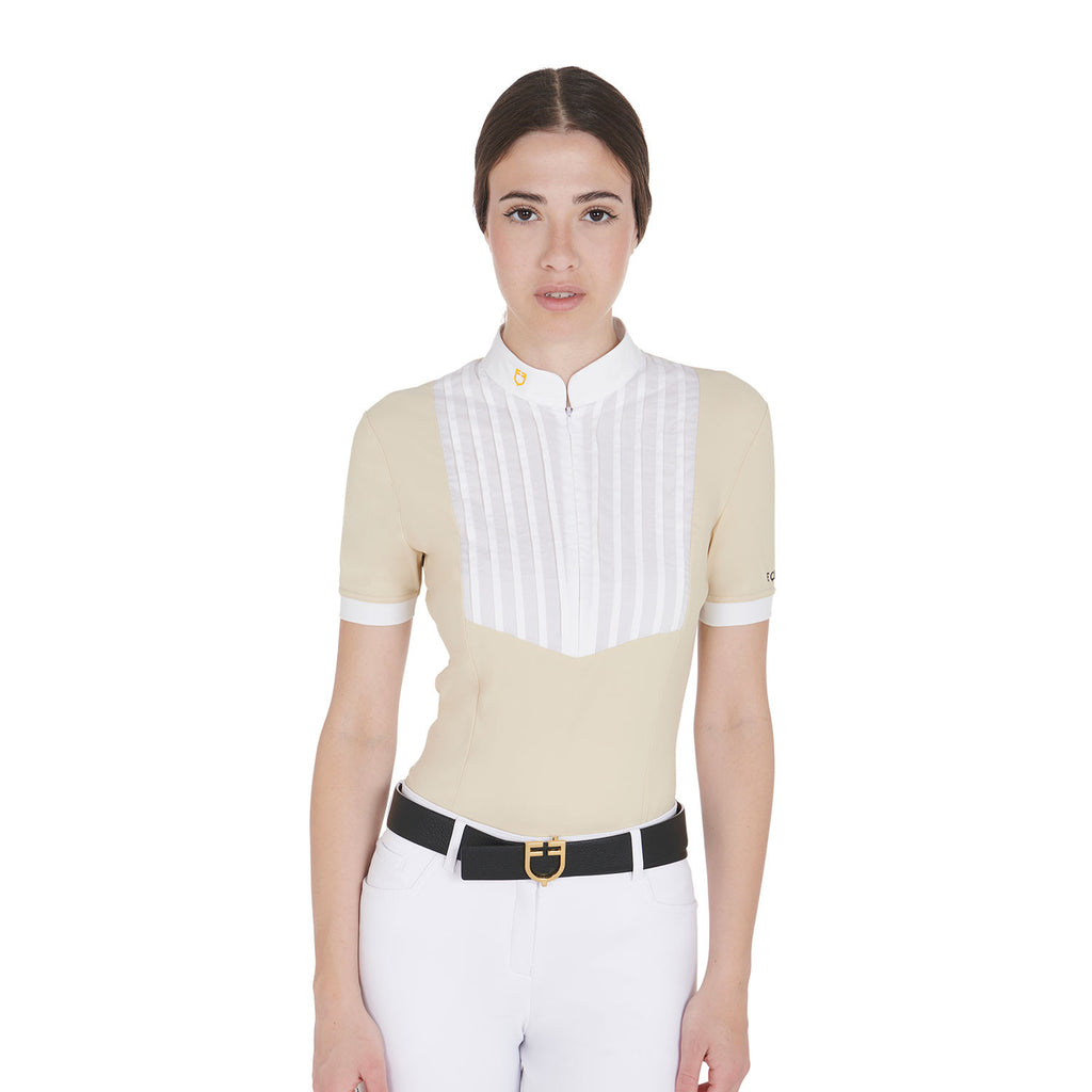 Women's slim fit pleated cotton polo shirt