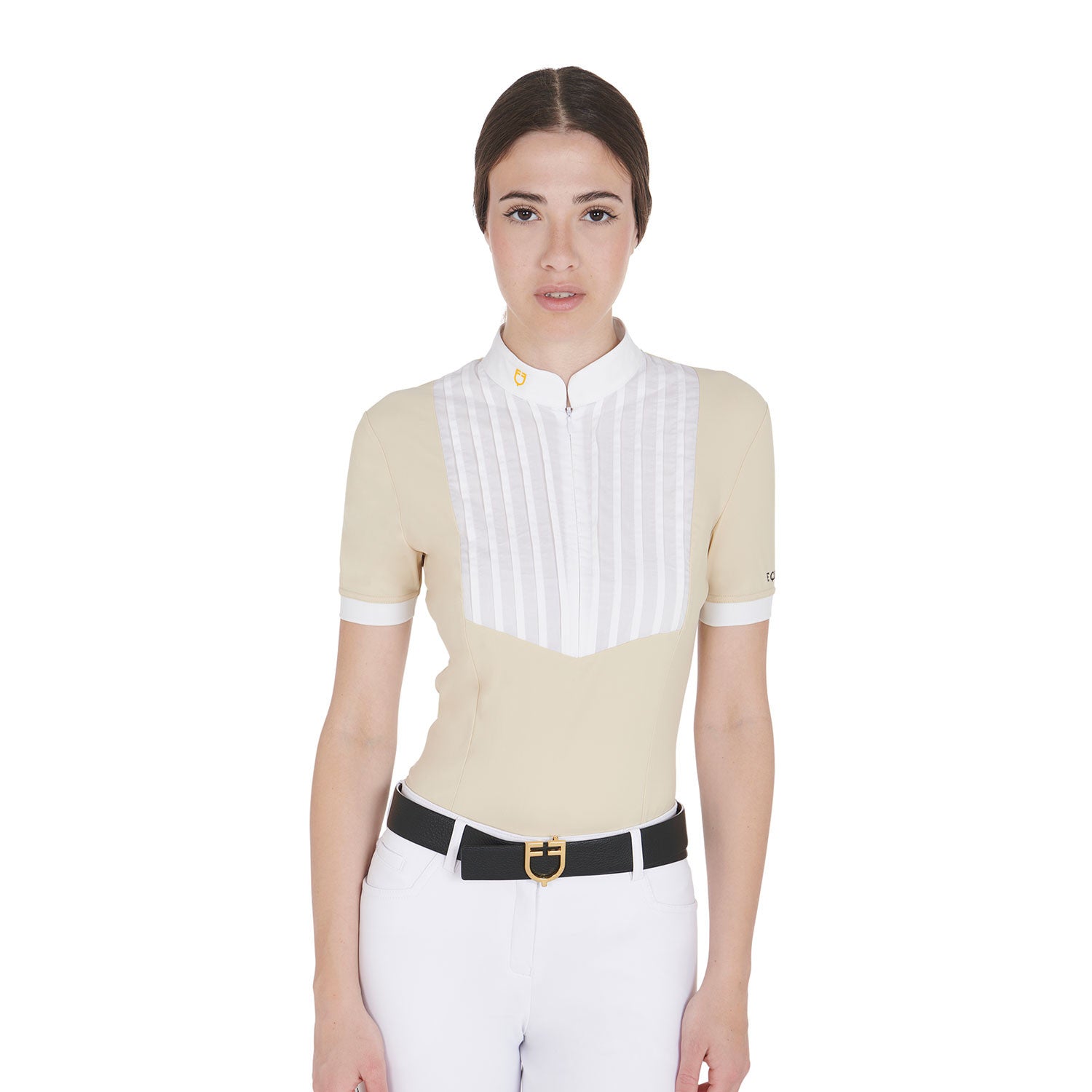 Women's slim fit pleated cotton polo shirt