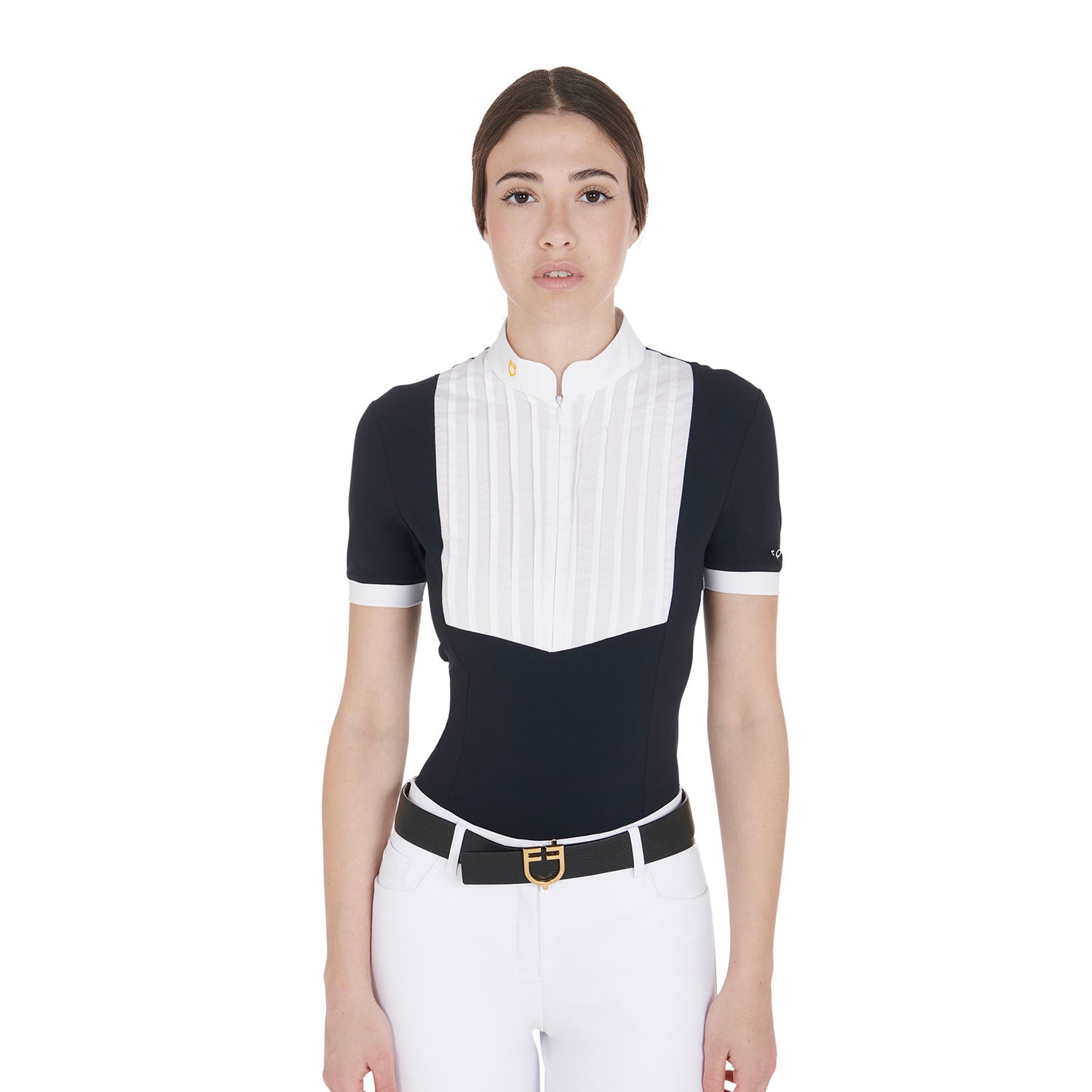 Equestro Women's slim fit pleated cotton polo shirt