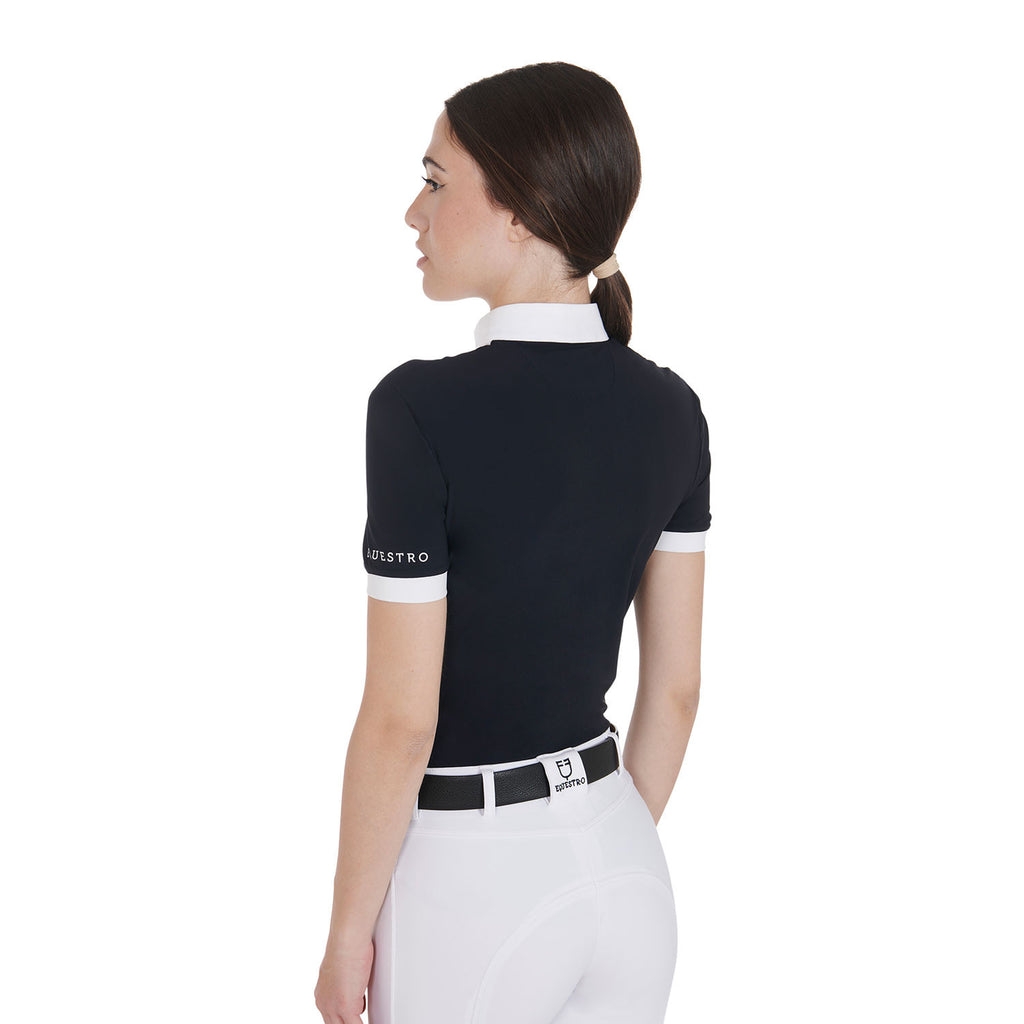 Women's slim fit pleated cotton polo shirt