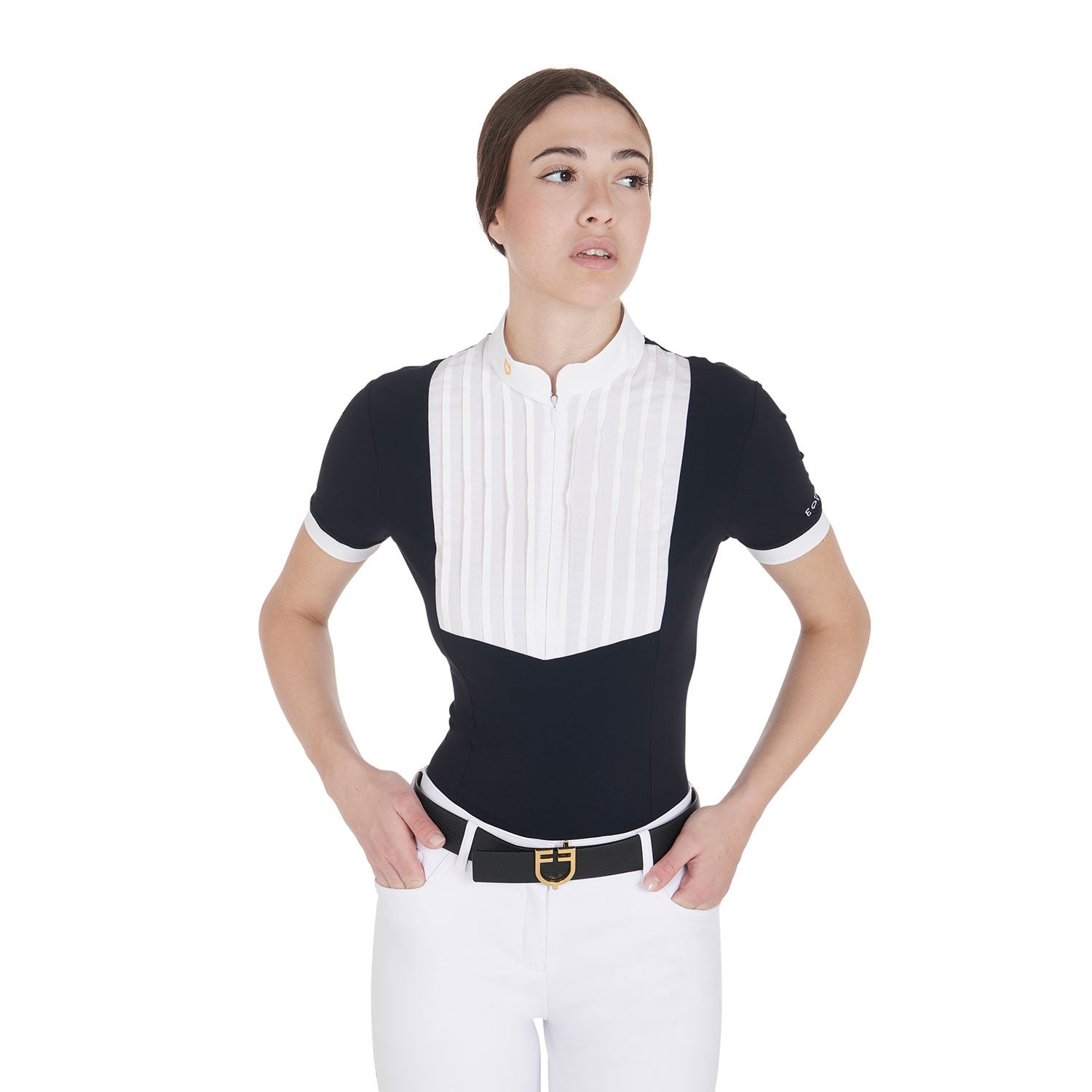 Women's slim fit pleated cotton polo shirt