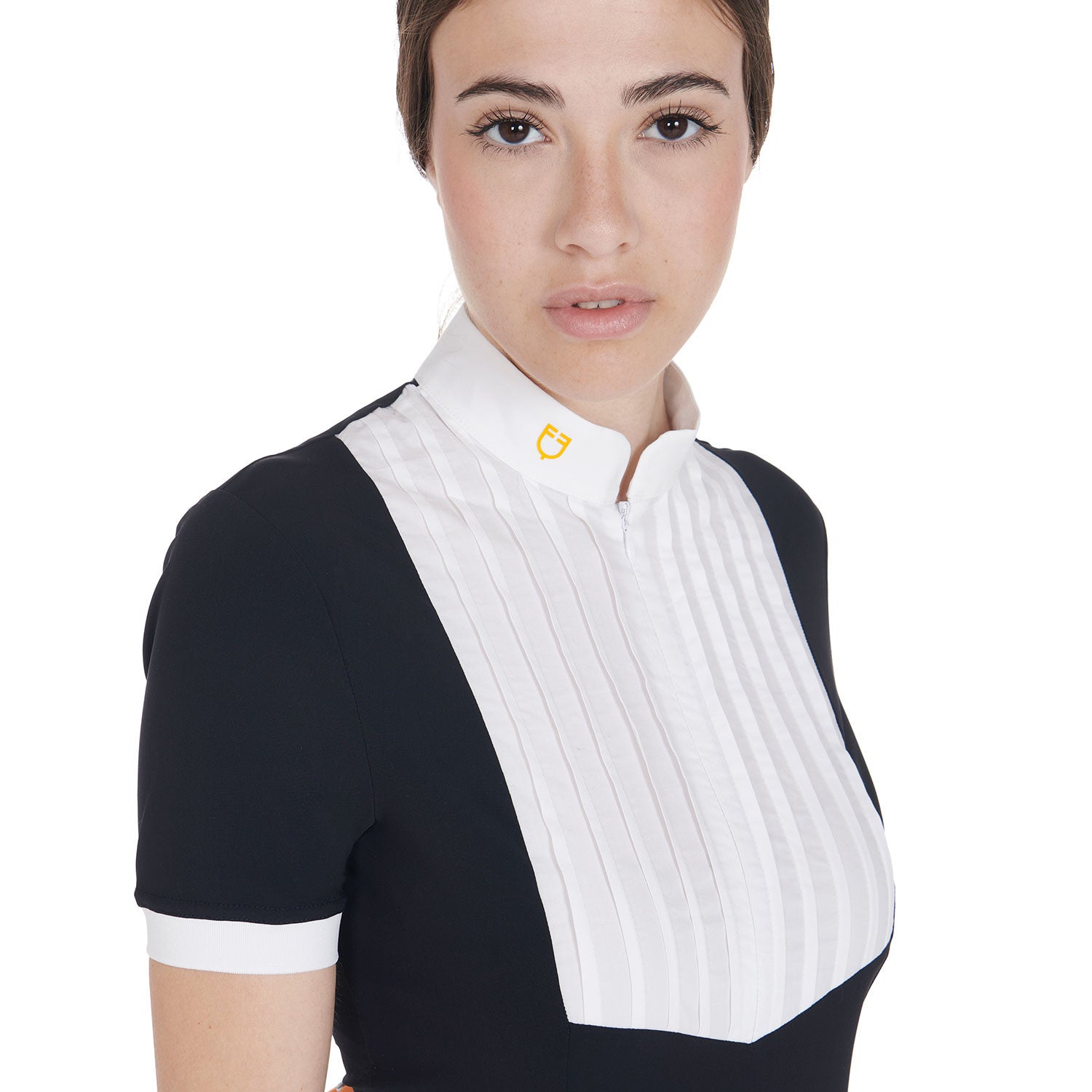 Women's slim fit pleated cotton polo shirt