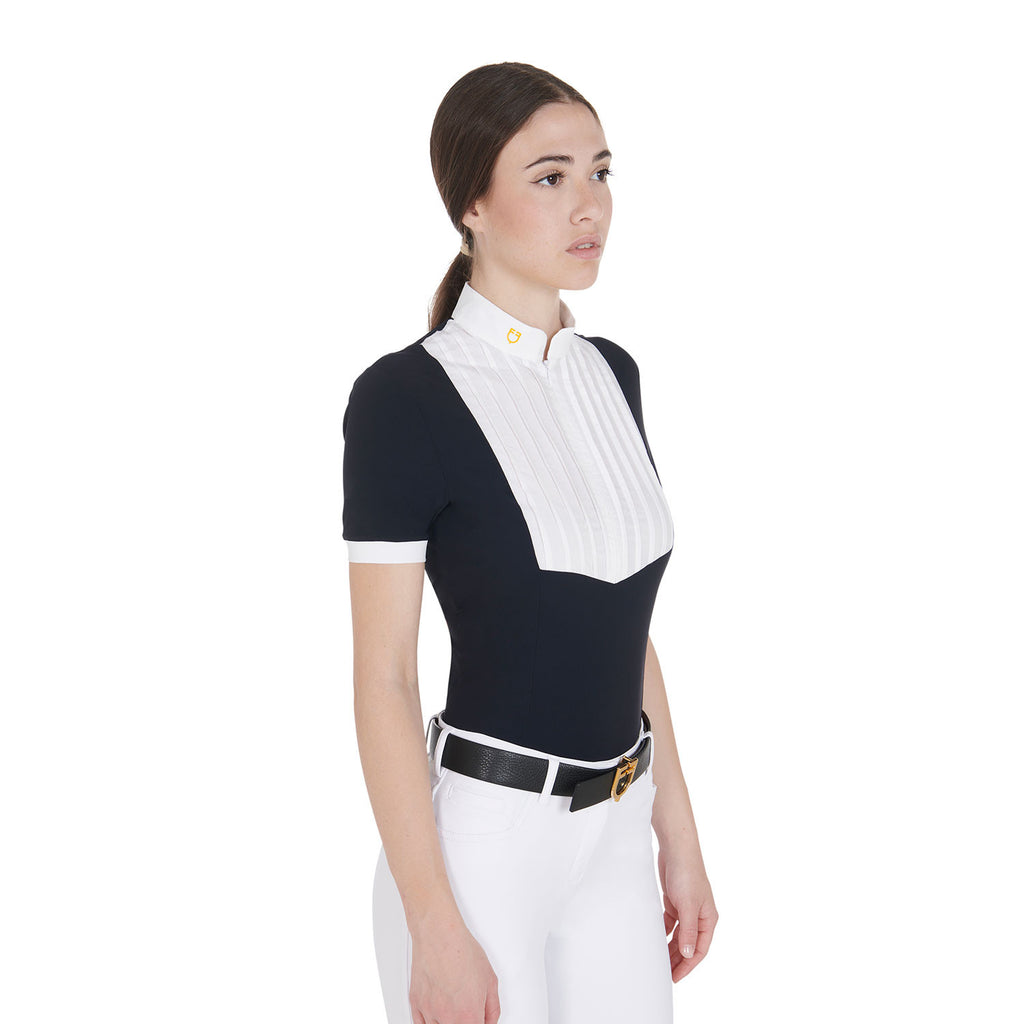 Women's slim fit pleated cotton polo shirt