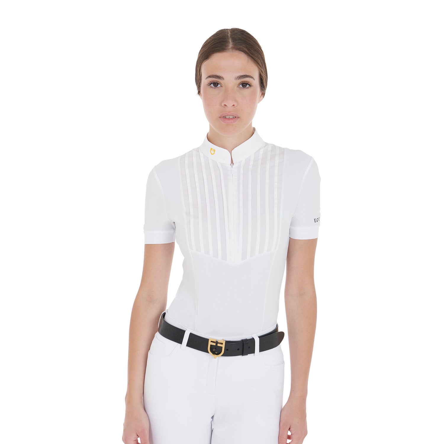 Equestro Women's slim fit pleated cotton polo shirt