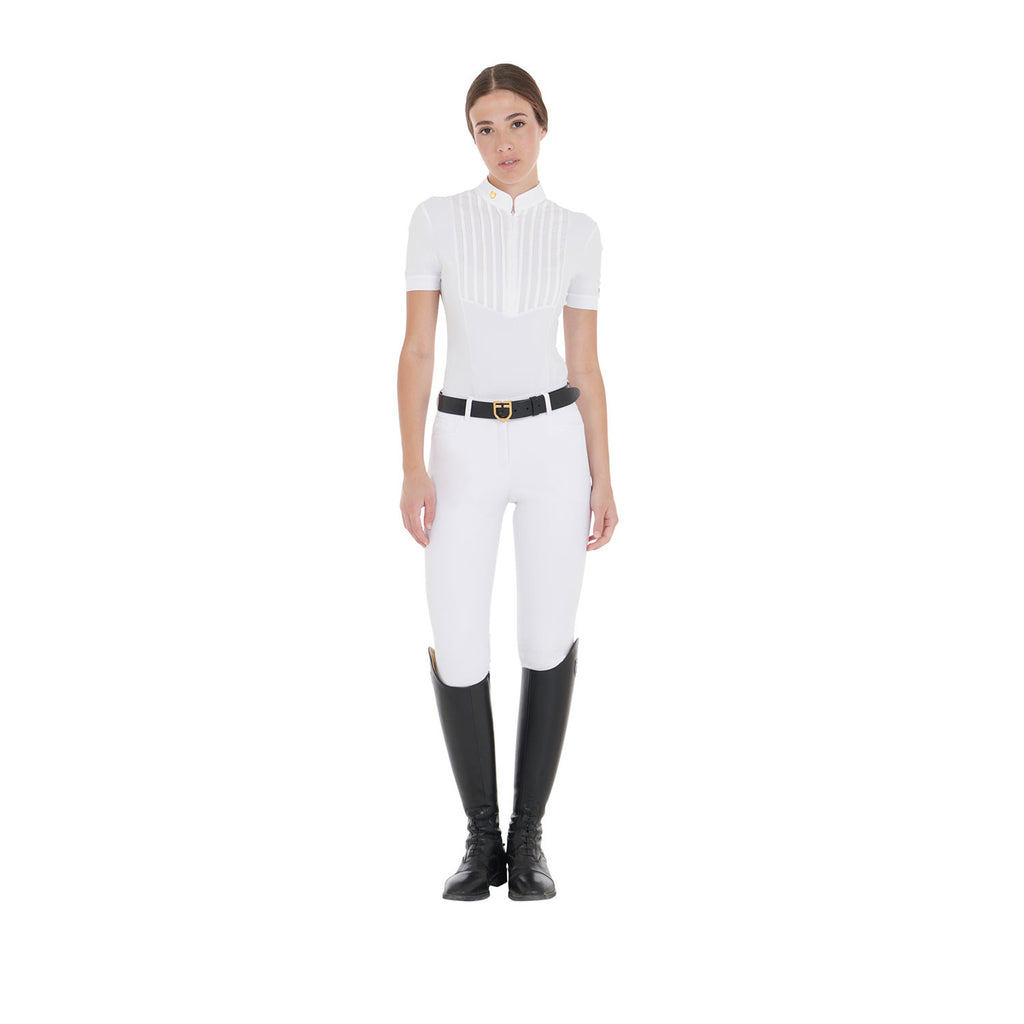 Women's slim fit pleated cotton polo shirt