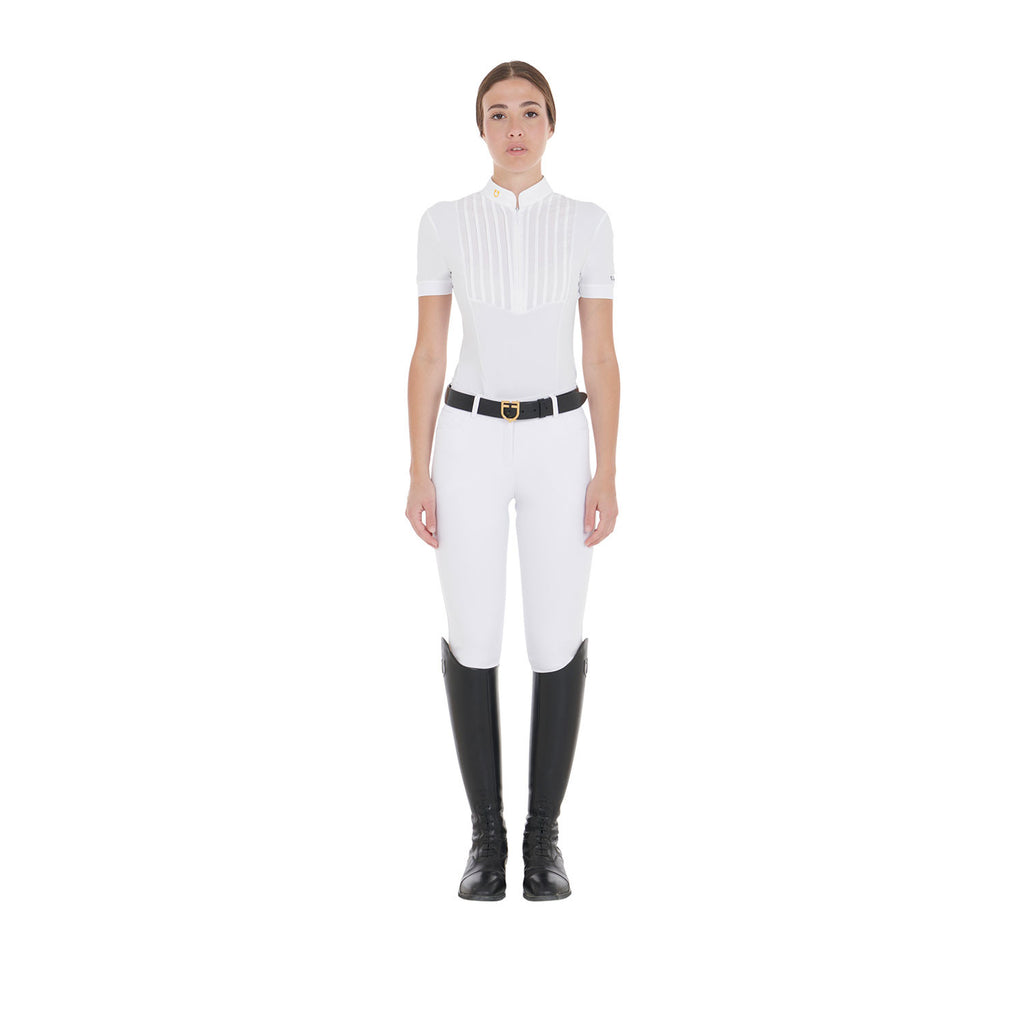 Women's slim fit pleated cotton polo shirt
