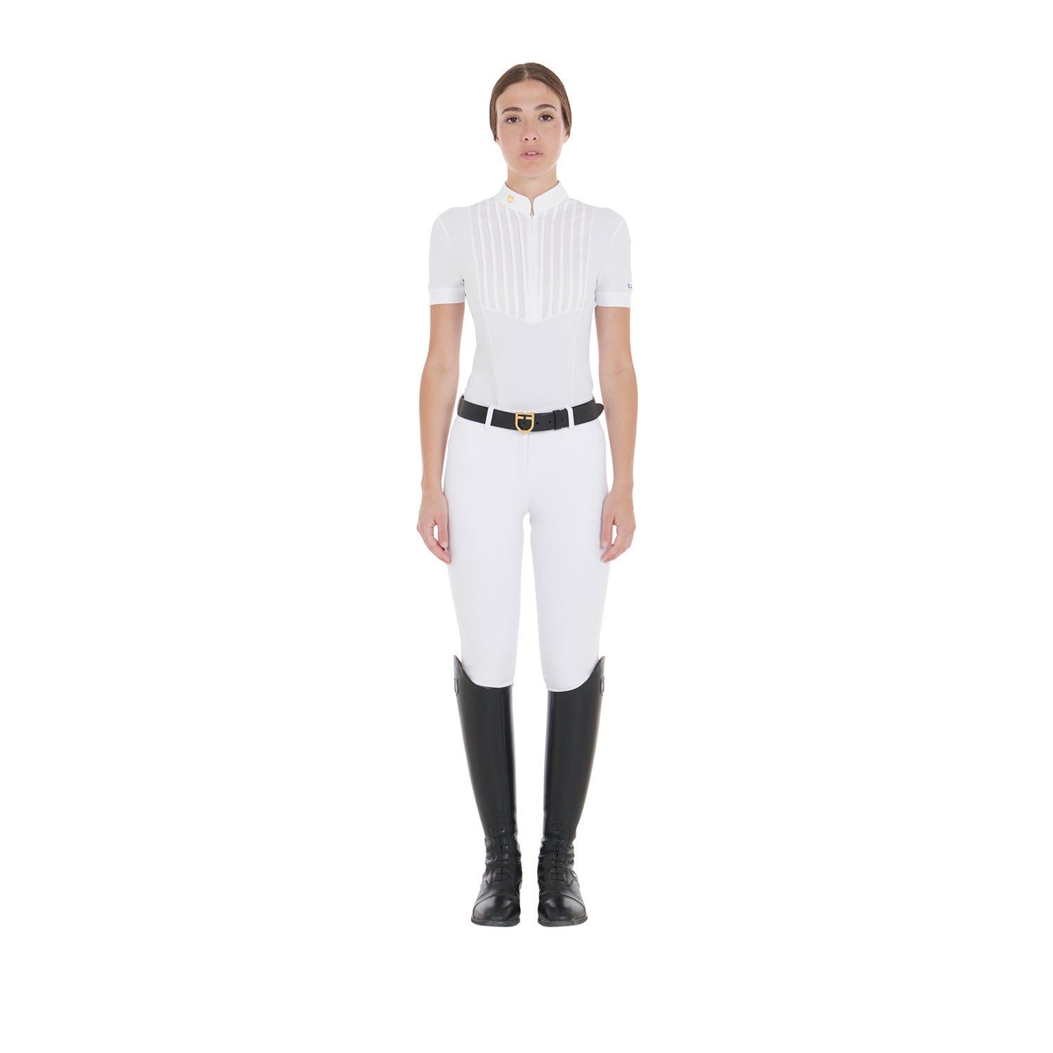 Women's slim fit pleated cotton polo shirt