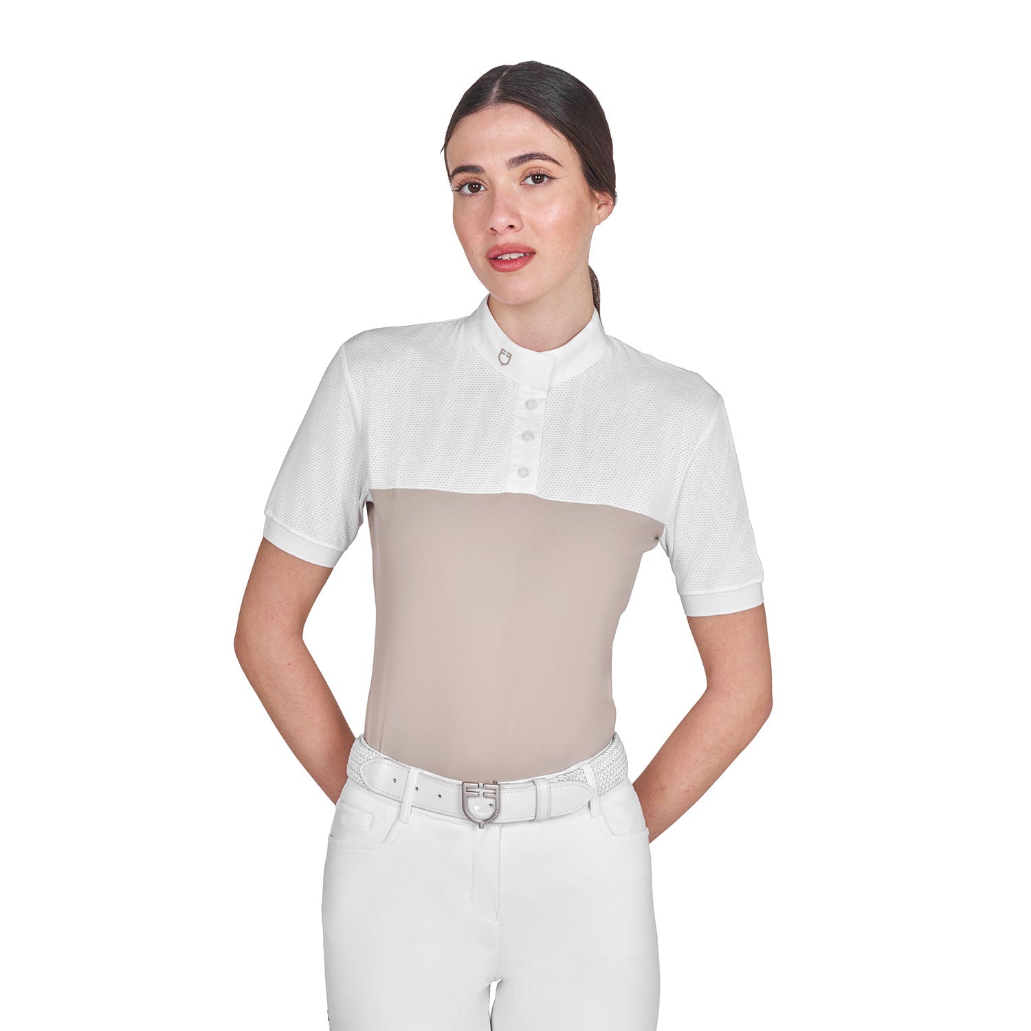 Equestro Women's slim fit polo shirt in technical fabric and mesh