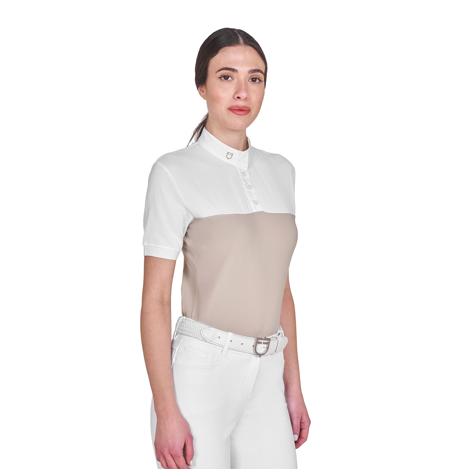 Women's slim fit polo shirt in technical fabric and mesh