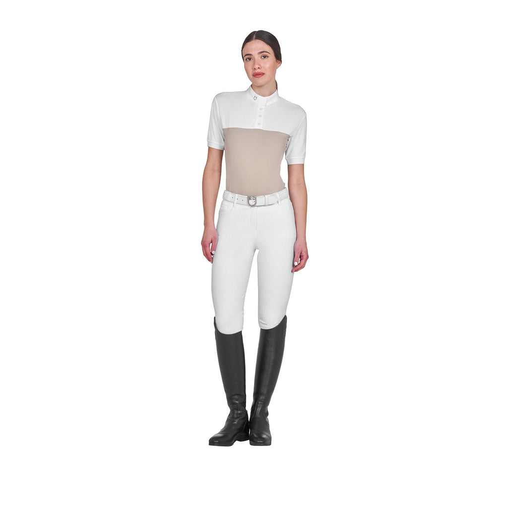 Women's slim fit polo shirt in technical fabric and mesh