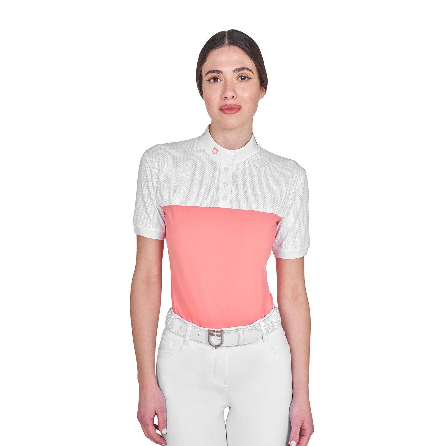 Equestro Women's slim fit polo shirt in technical fabric and mesh