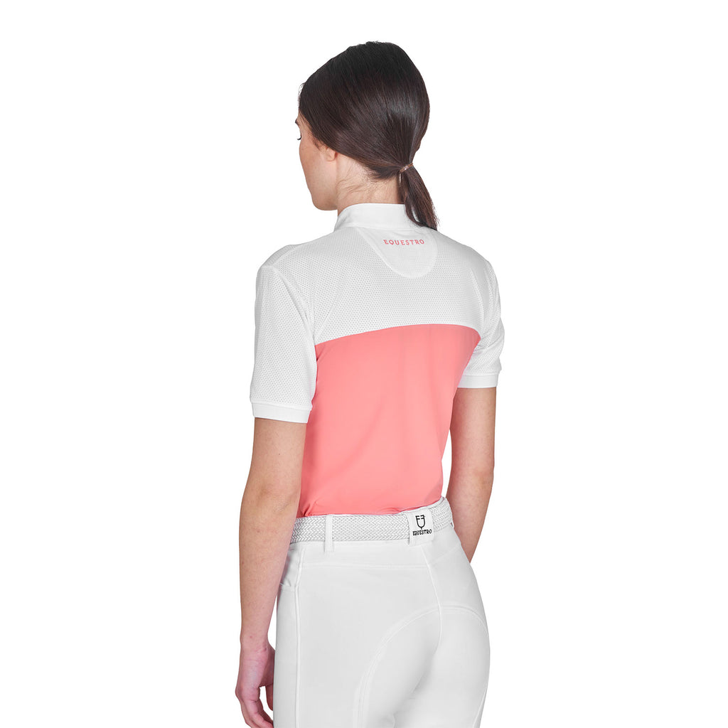 Women's slim fit polo shirt in technical fabric and mesh