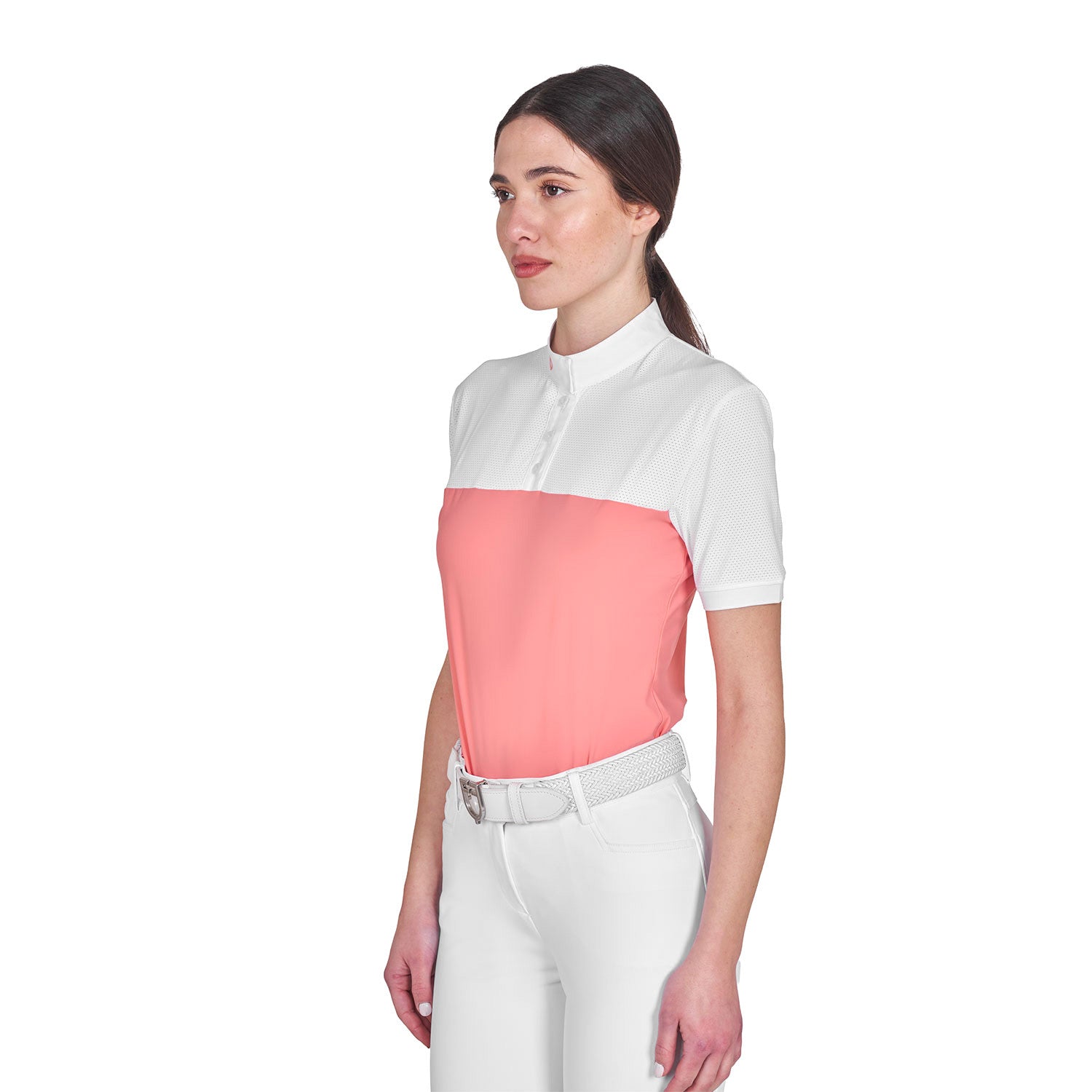 Women's slim fit polo shirt in technical fabric and mesh