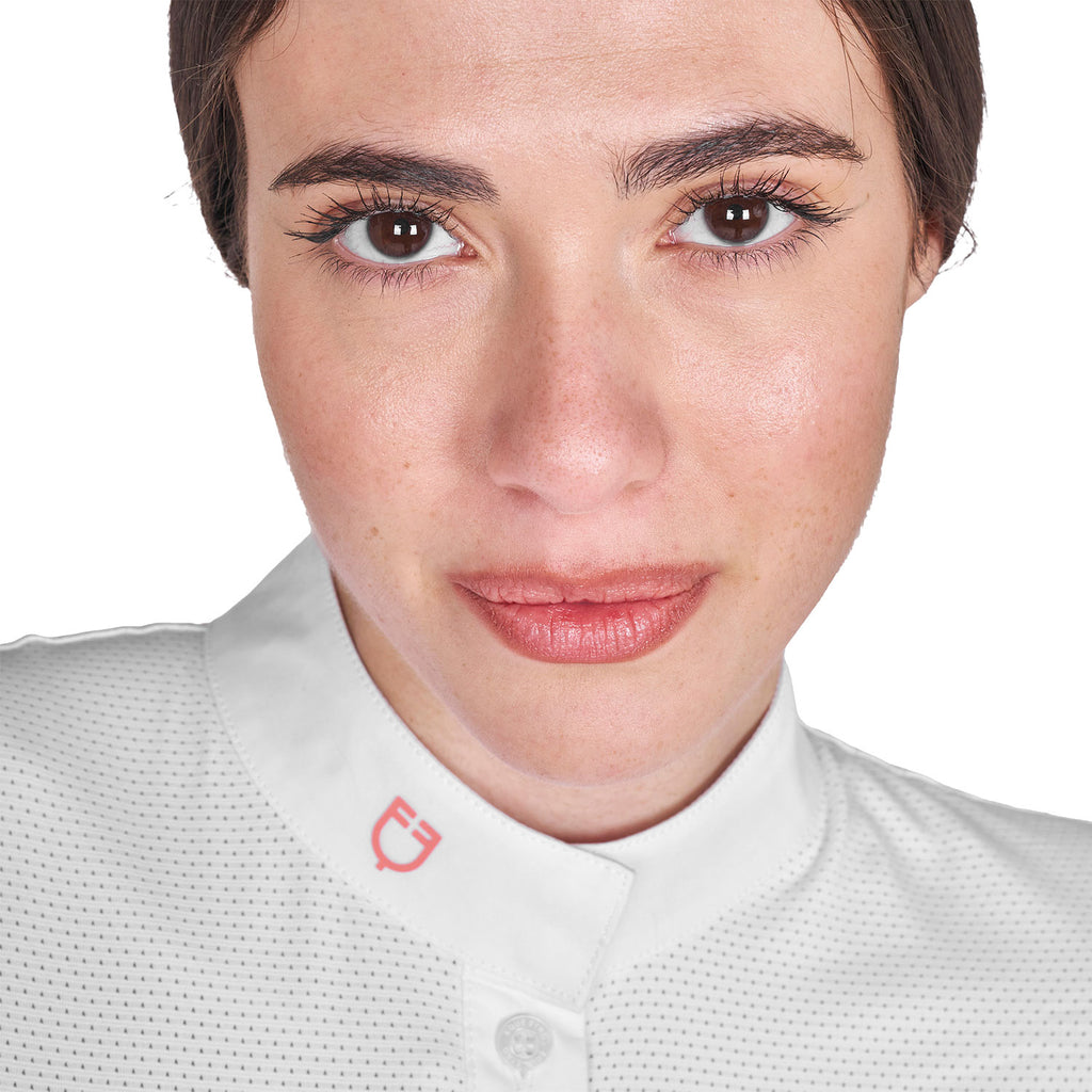 Women's slim fit polo shirt in technical fabric and mesh