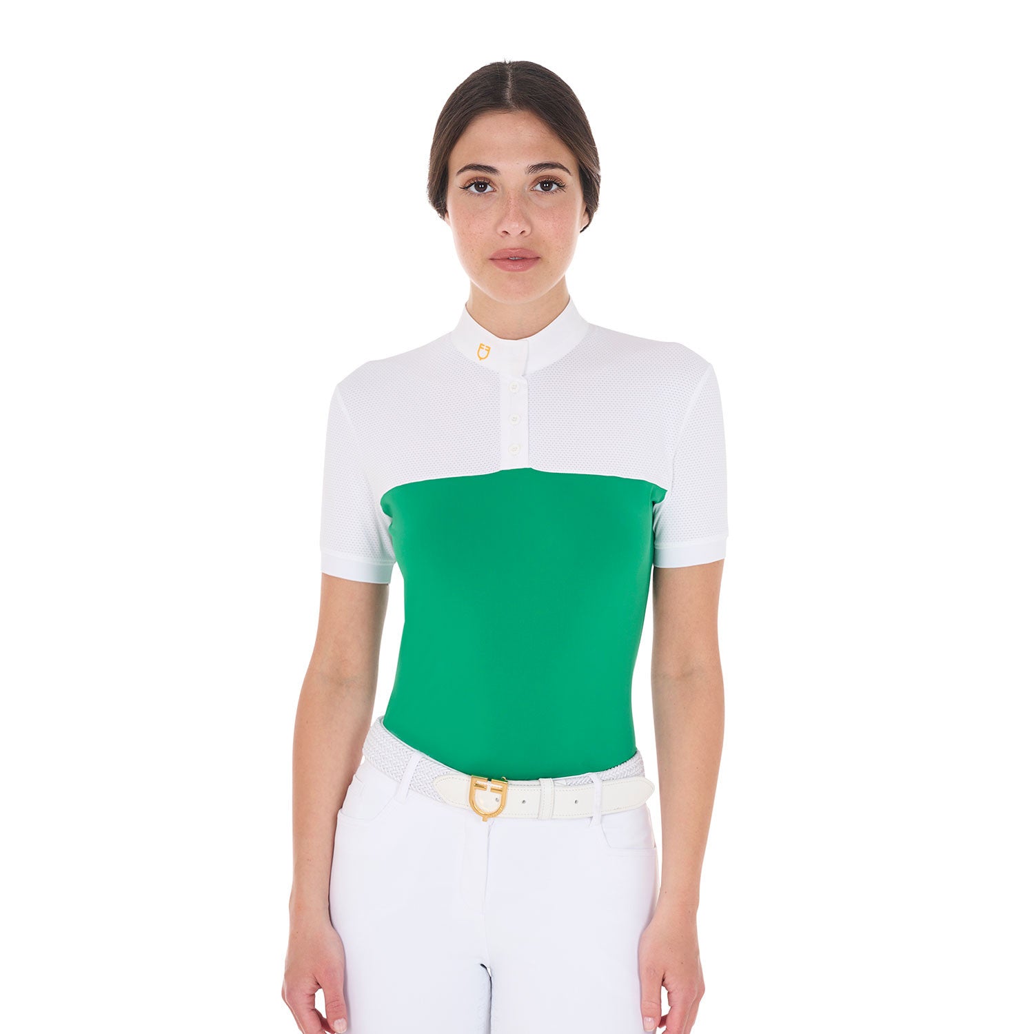 Equestro Women's slim fit polo shirt in technical fabric and mesh