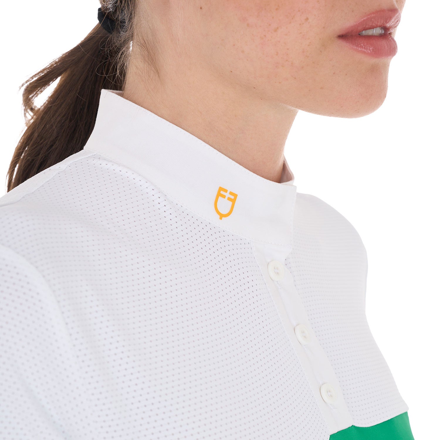 Women's slim fit polo shirt in technical fabric and mesh