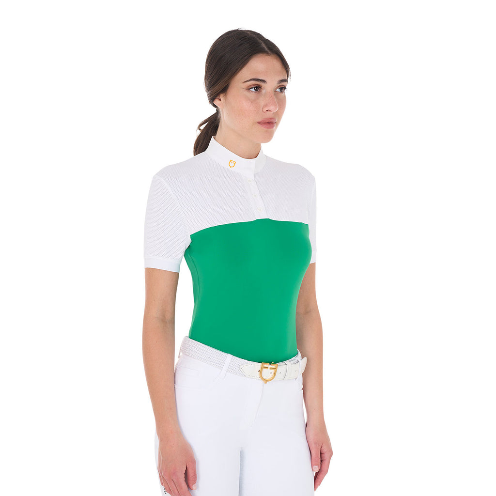 Women's slim fit polo shirt in technical fabric and mesh