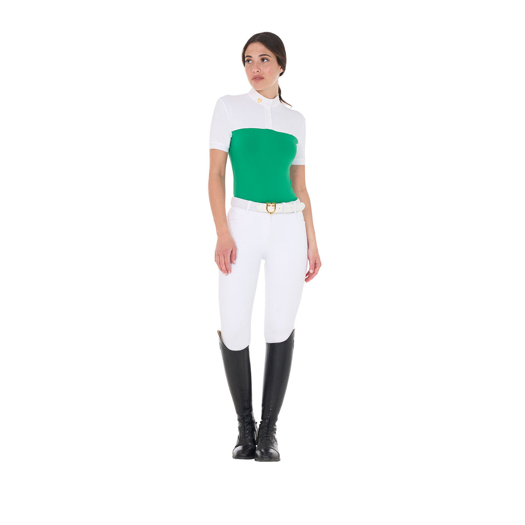 Women's slim fit polo shirt in technical fabric and mesh