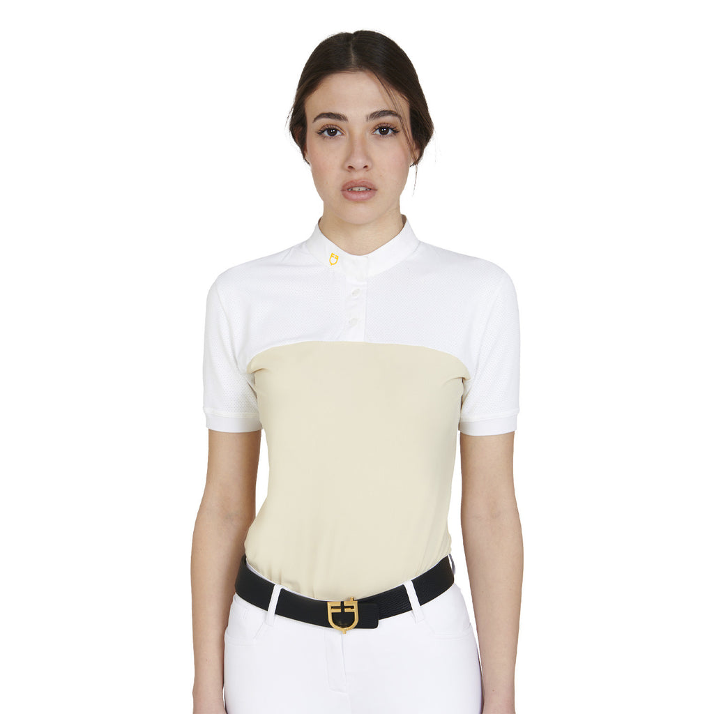 Women's slim fit polo shirt in technical fabric and mesh