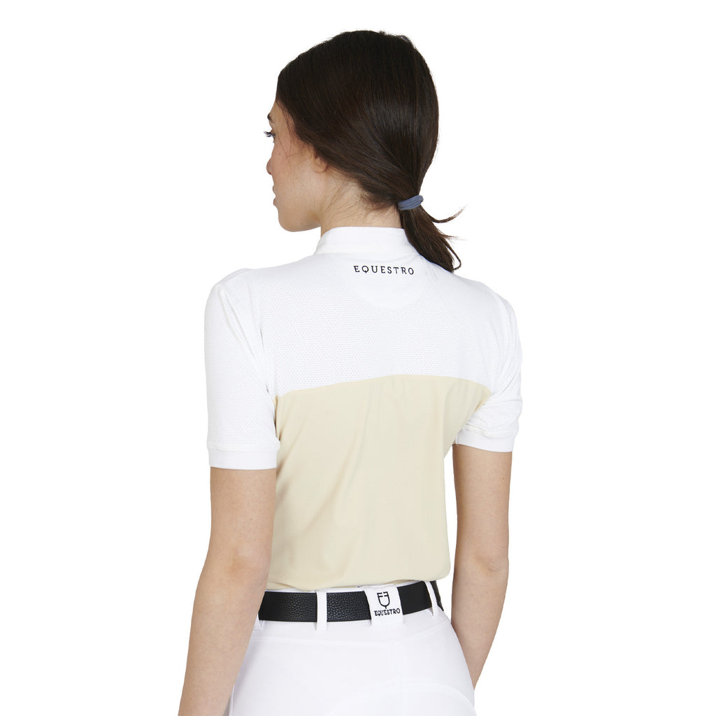 Women's slim fit polo shirt in technical fabric and mesh