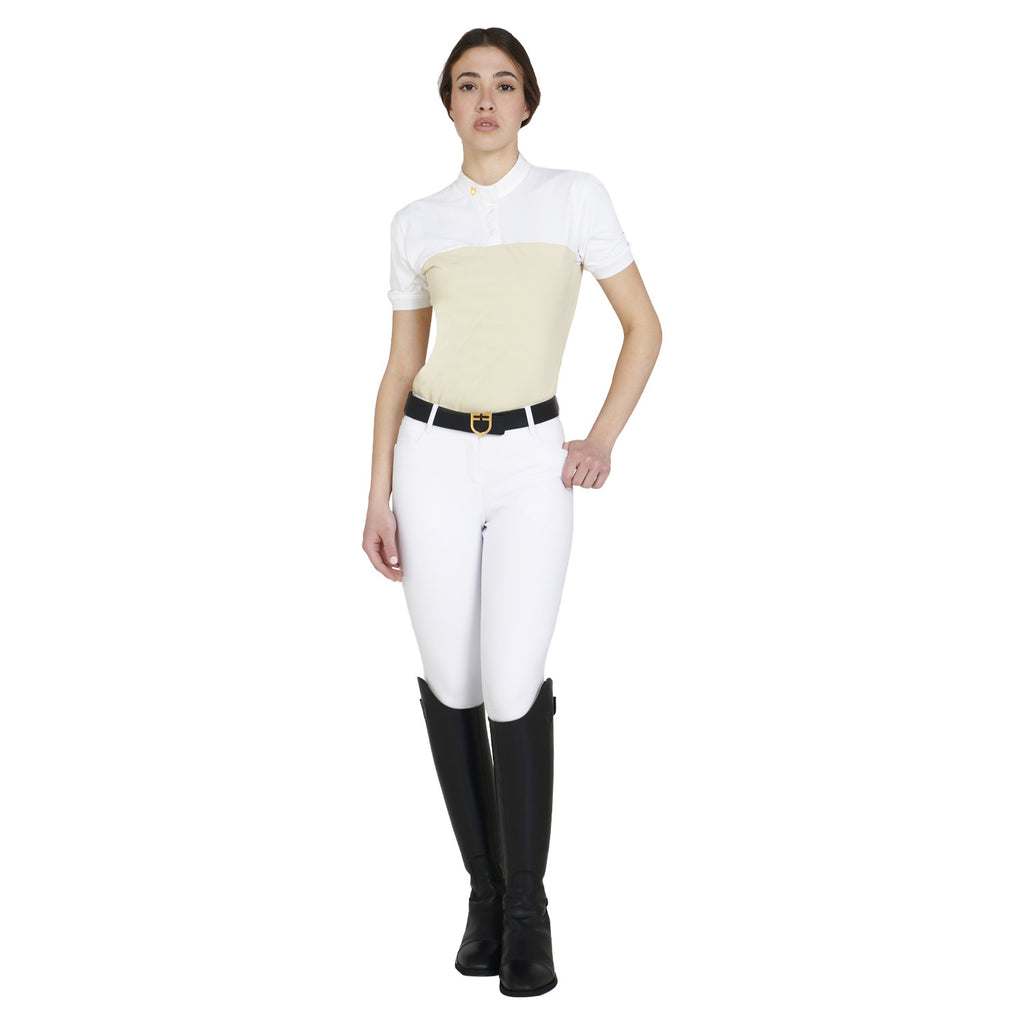 Women's slim fit polo shirt in technical fabric and mesh